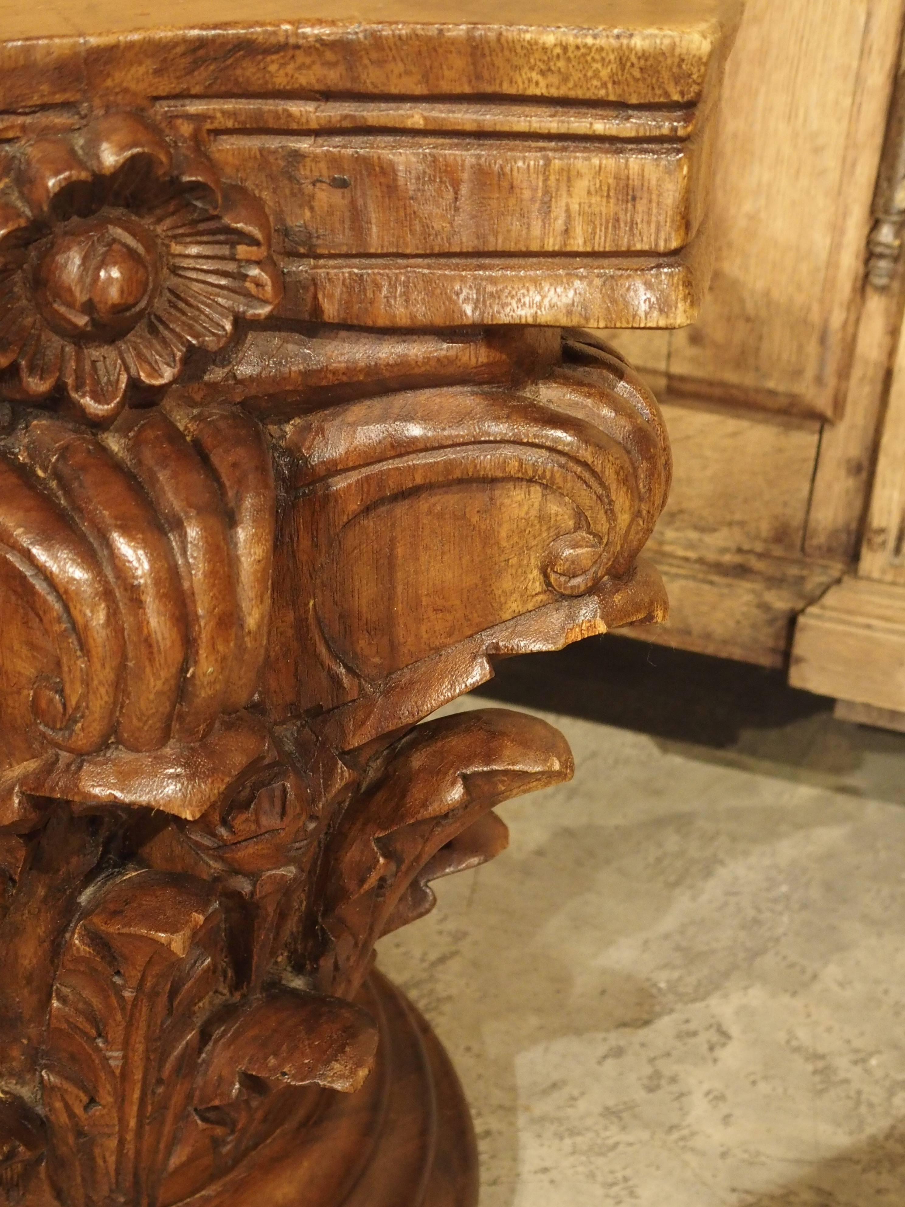 Antique Carved Walnut Capital from France, 19th Century 1
