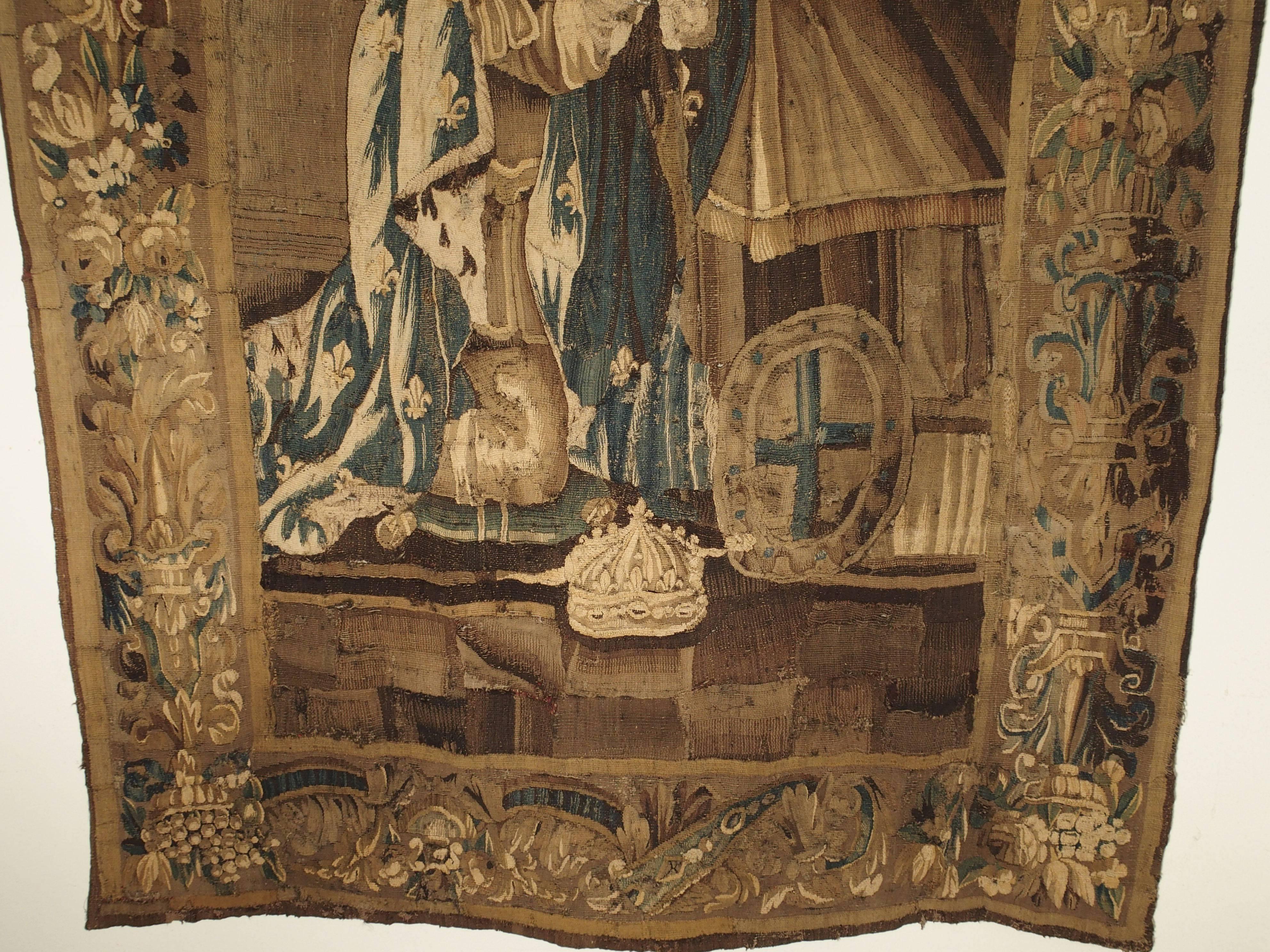 French Aubusson Tapestry Depicting the Coronation of a King, circa 1600 In Fair Condition In Dallas, TX