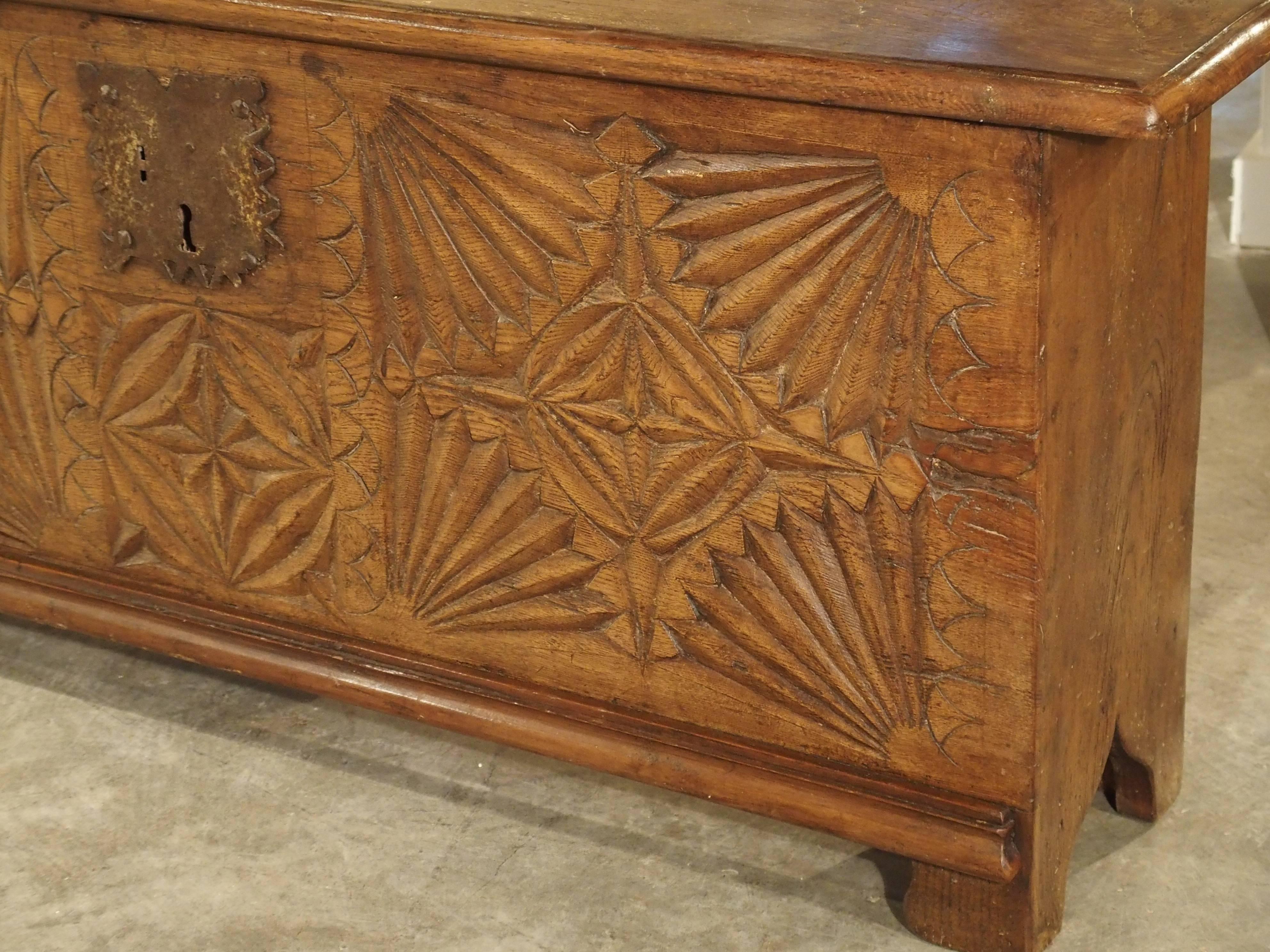 Oak Trunk from France with Detailed Hand-Carved Front Panel 1