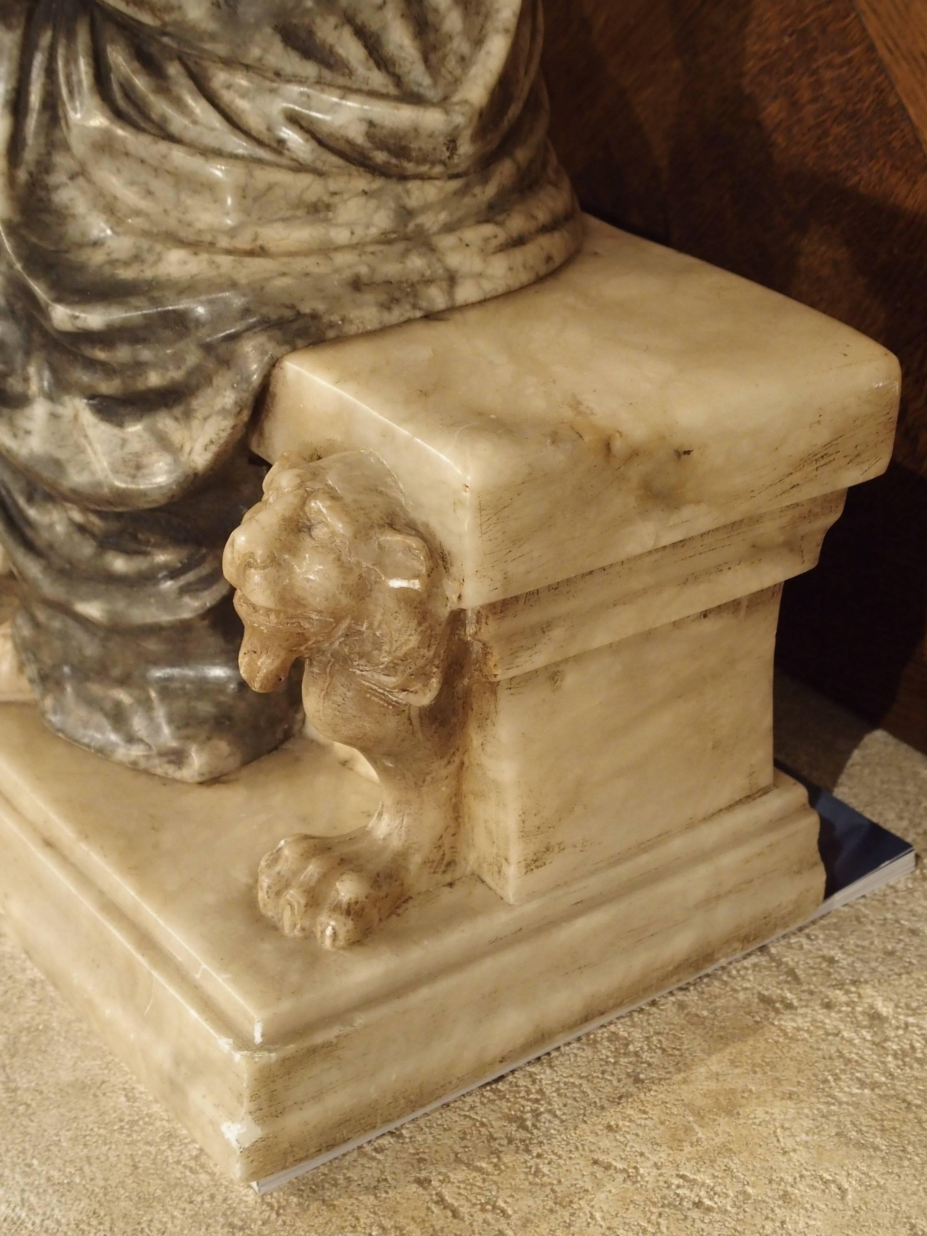 Hand-Carved Late 19th Century Marble and Alabaster Carving of a Couple Seated on a Bench