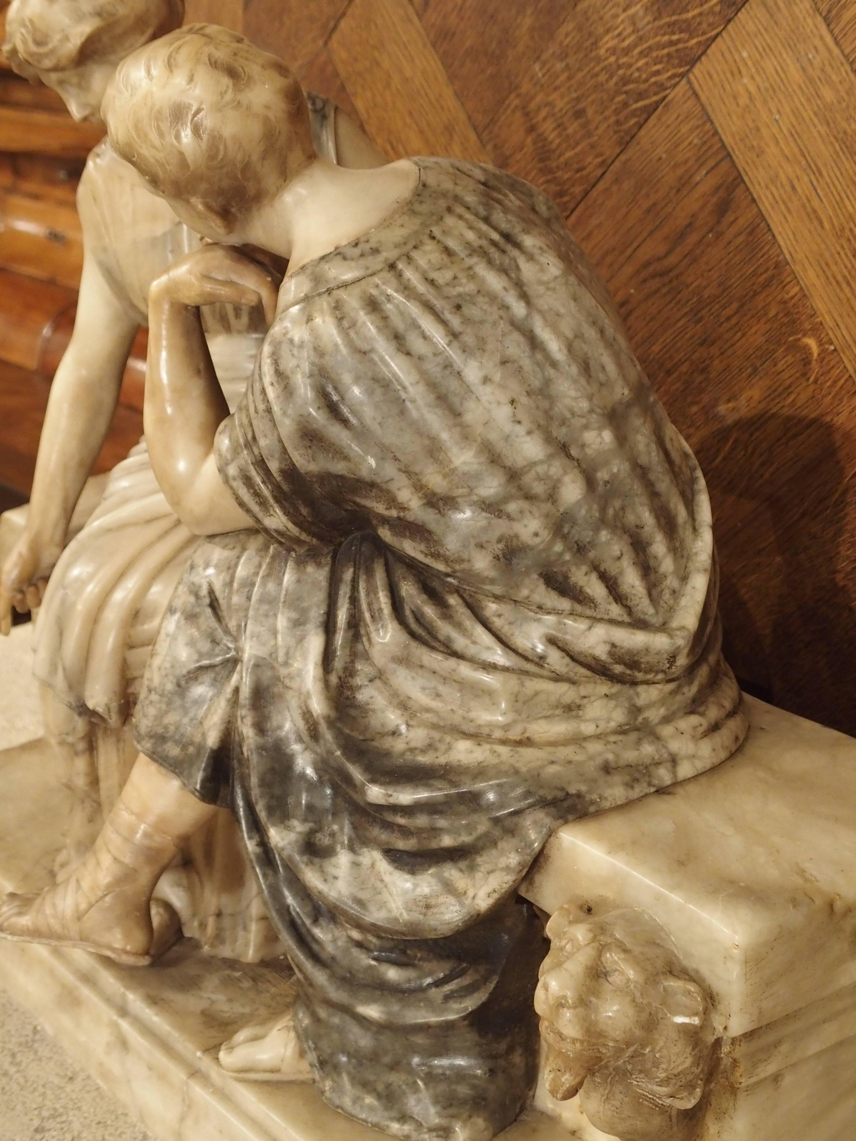 Late 19th Century Marble and Alabaster Carving of a Couple Seated on a Bench 2