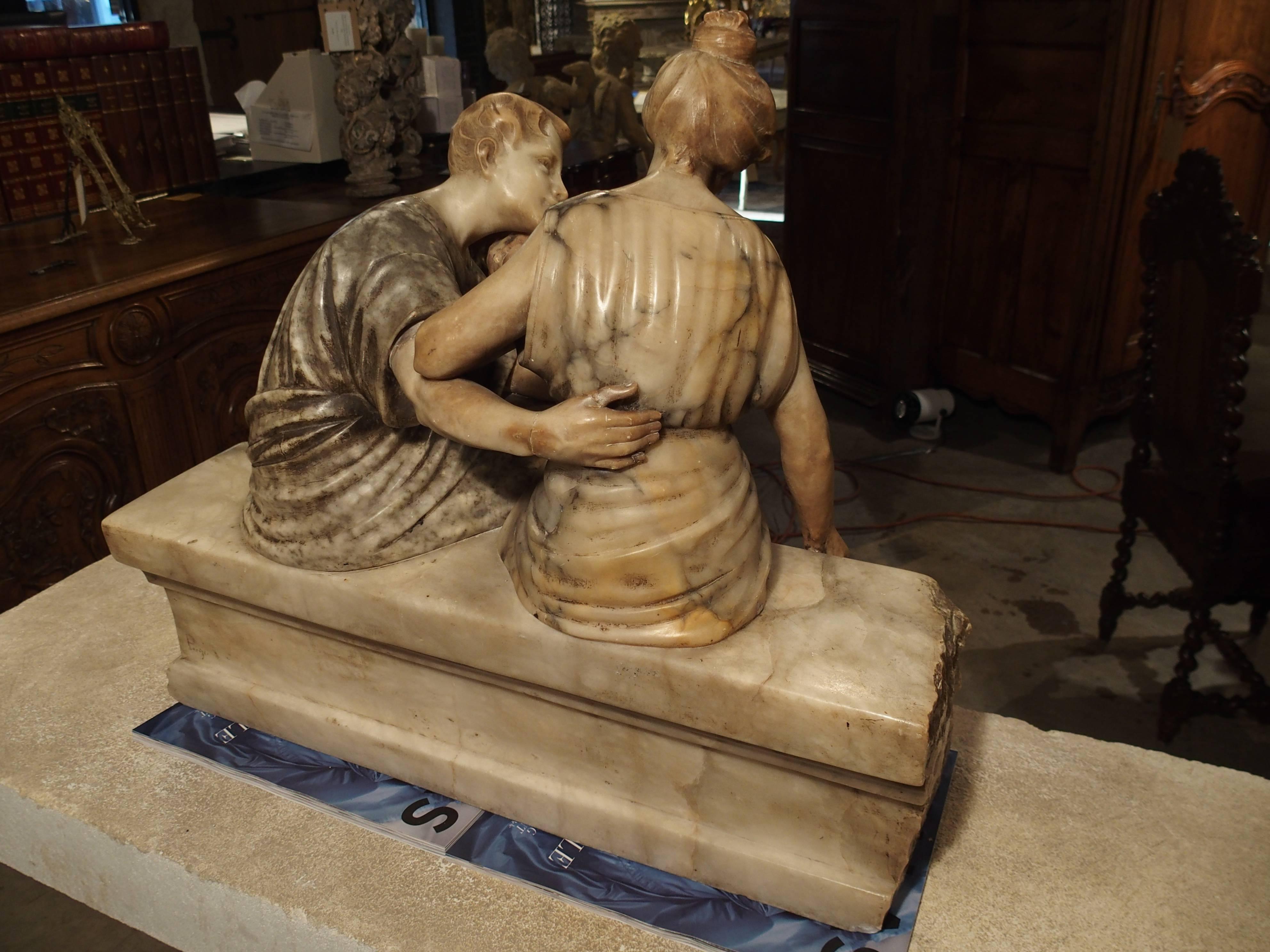 Late 19th Century Marble and Alabaster Carving of a Couple Seated on a Bench 5
