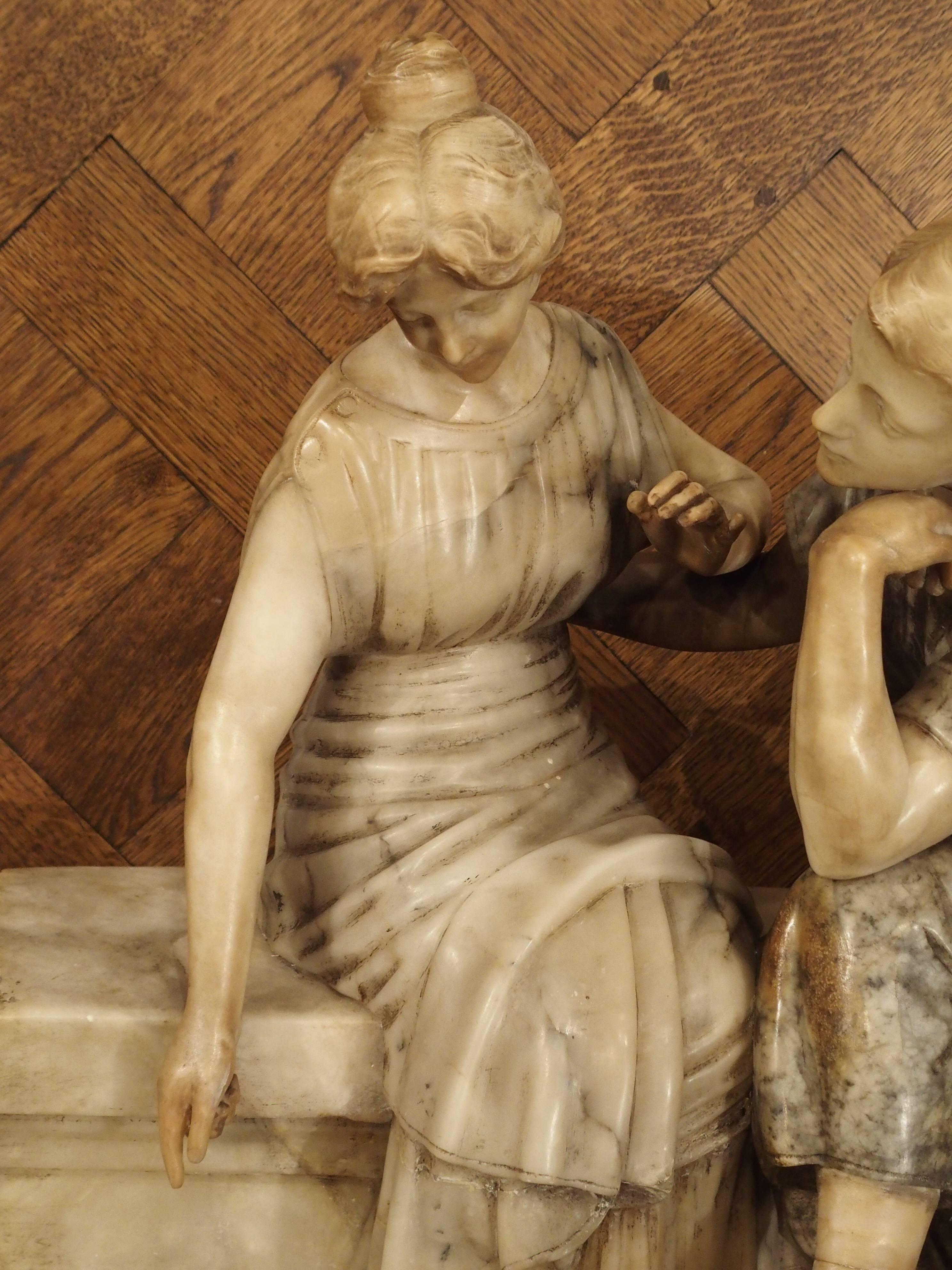 Late 19th Century Marble and Alabaster Carving of a Couple Seated on a Bench 3