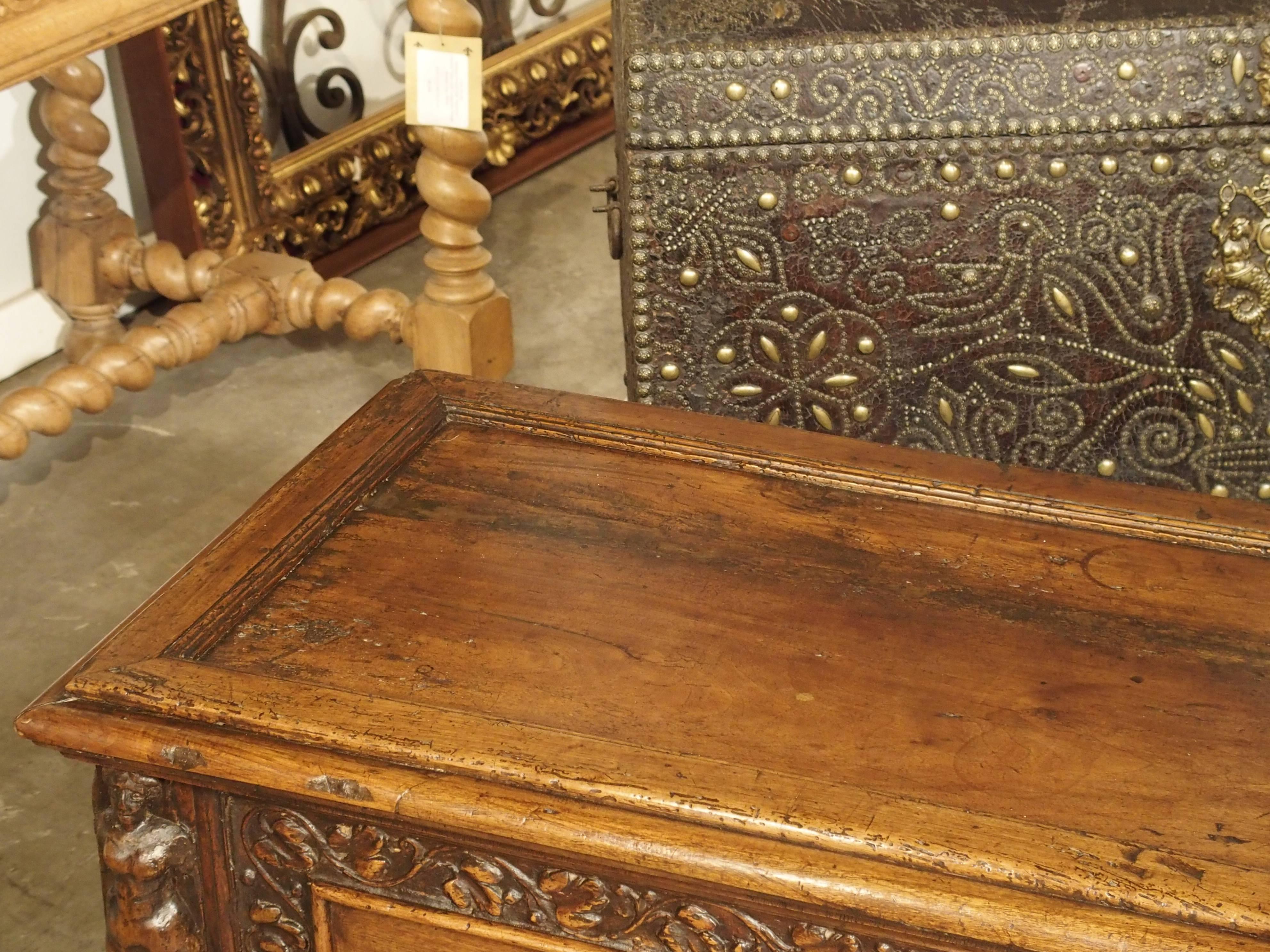 The cassone (coffer or trunk) was an Italian innovation during the 15th century, principally in Florence. It featured various hand-carved motifs from nature, animal origin, human origin and more. Often the feet were lion’s paws, and they were used