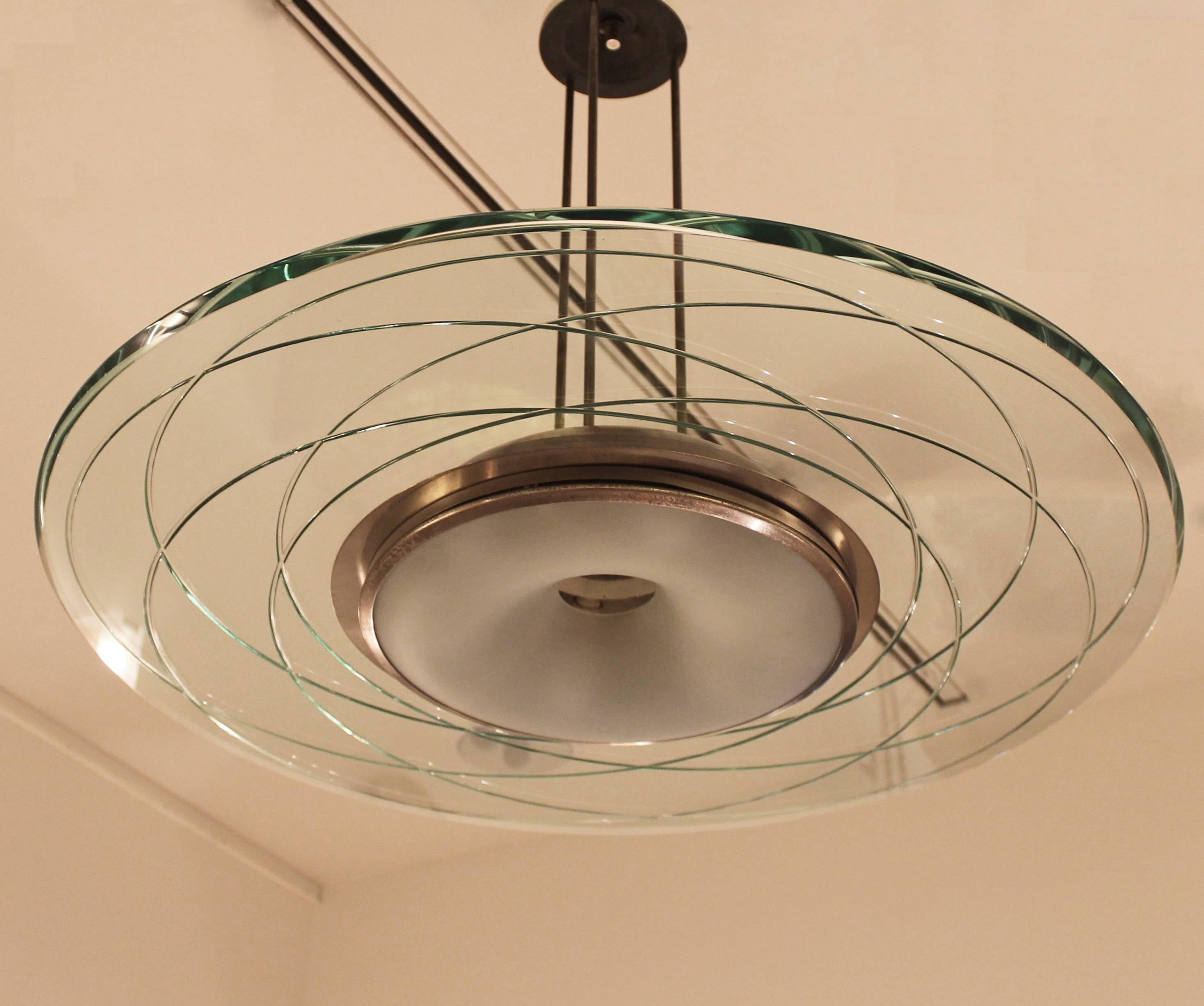 Rare Chandelier by Max Ingrand for Fontana Arte In Excellent Condition For Sale In London, GB