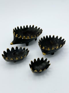 Brass Walter Bosse Hedgehog Sculpture Stacking Ashtrays 1950s Austrian MCM