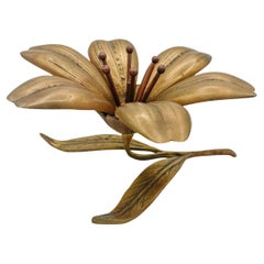 Vintage Brass Art Deco Ashtray in Floral Design Large Gucci Style 6 Petals