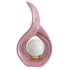 Skulpturale Teardrop Tischlampe - Schillernde Rose Rosa - 1980er Keramik Art Deco