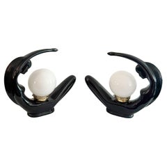 Paar skulpturale Moon Lady Schwarz Art Deco Lady Lampen - 1980er Keramik