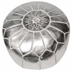 Moroccan Silver Hand Tooled Round Pouf Ottoman