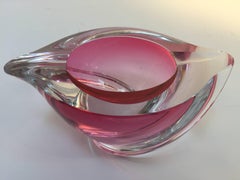 Crystal Pink Ashtray for Val Saint Lambert, Paper Weight Signed