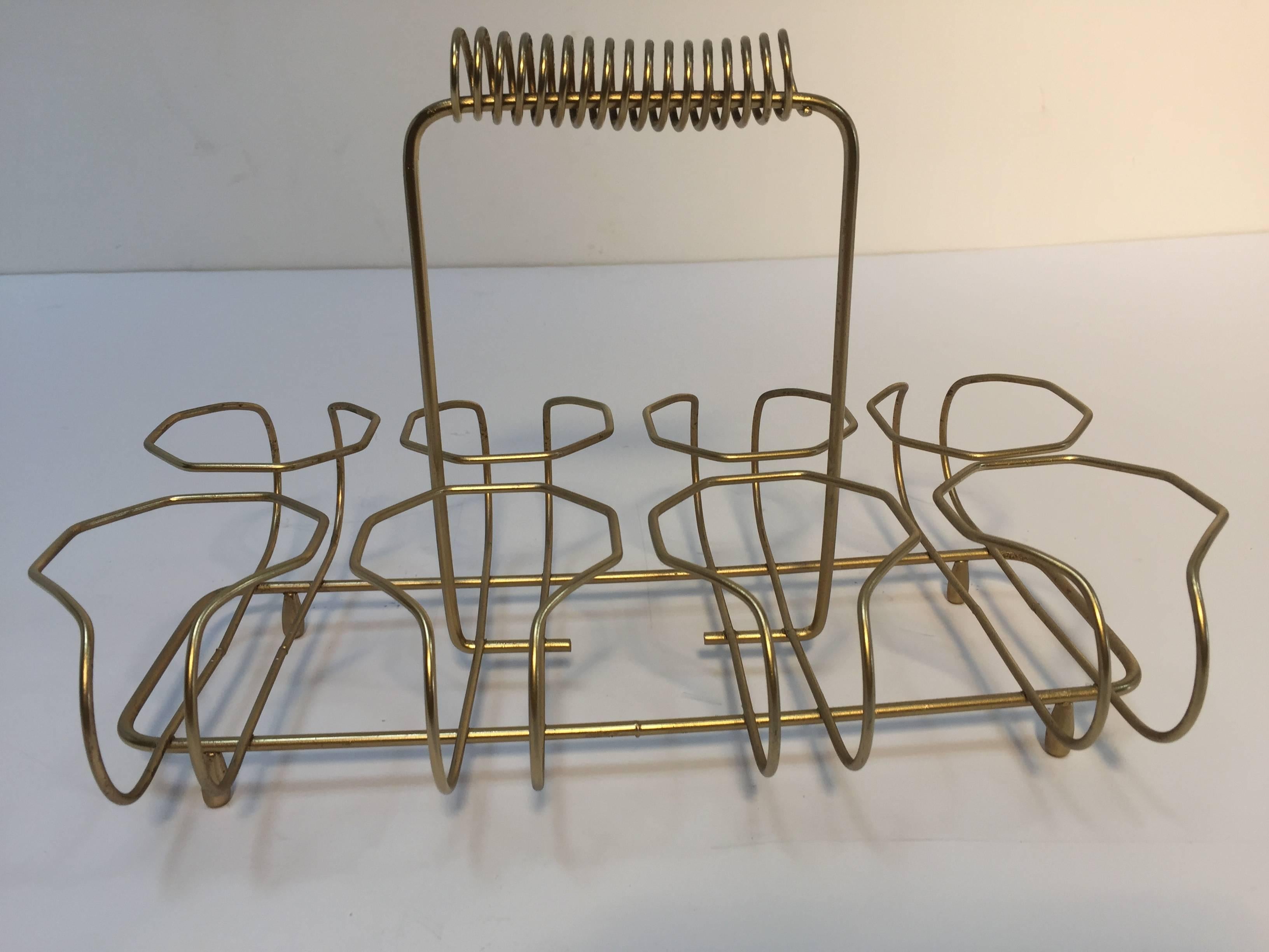 American Vintage Set of Eight Culver Toledo Drink Set with Brass Cart