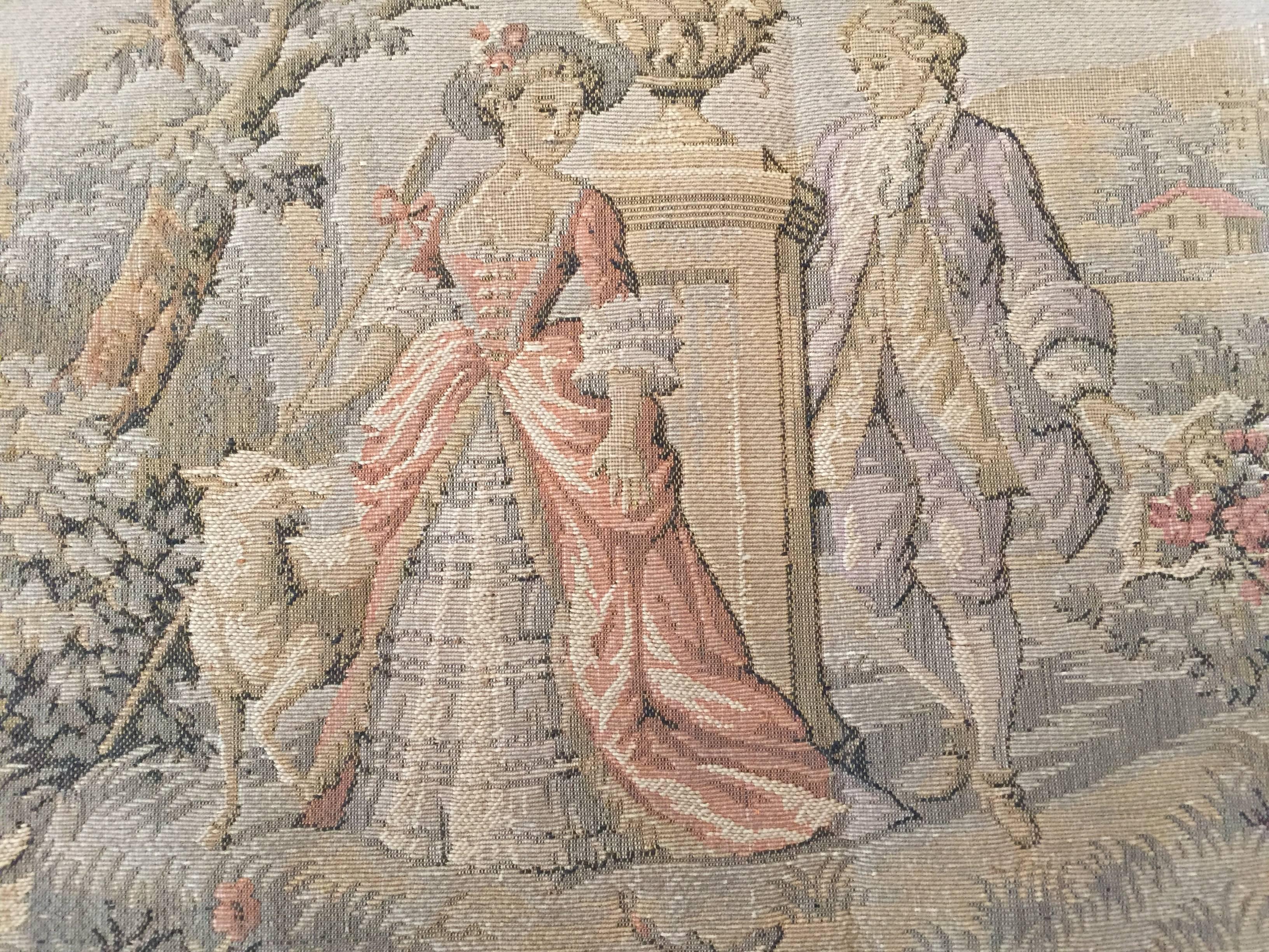 French Aubusson Style Tapestry Fragment with 19th Century Country Side Motif In Good Condition In North Hollywood, CA
