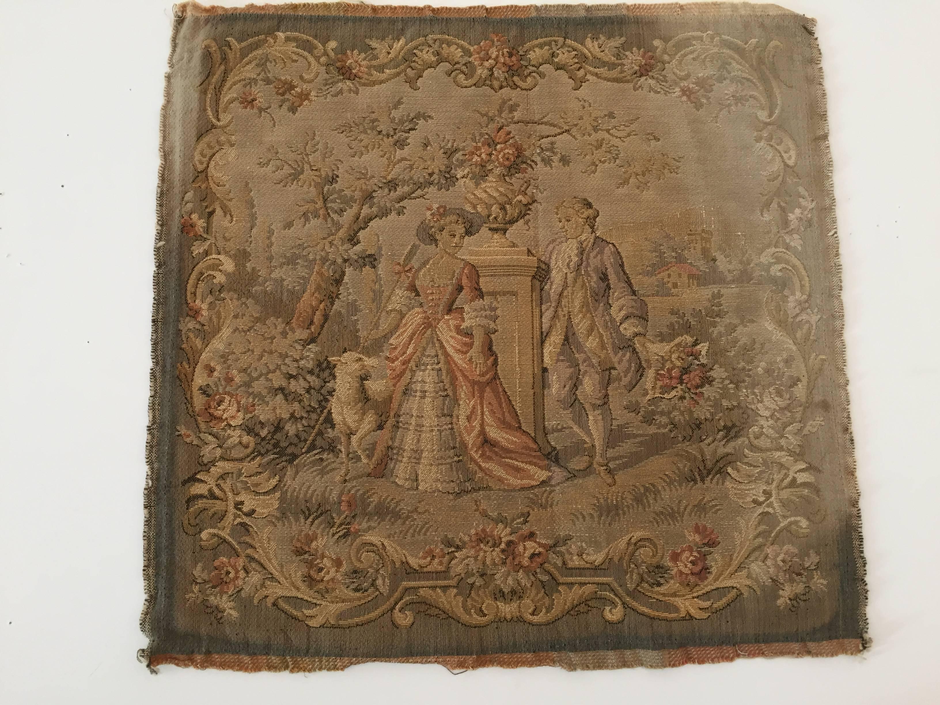 Wool French Aubusson Style Tapestry Fragment with 19th Century Country Side Motif
