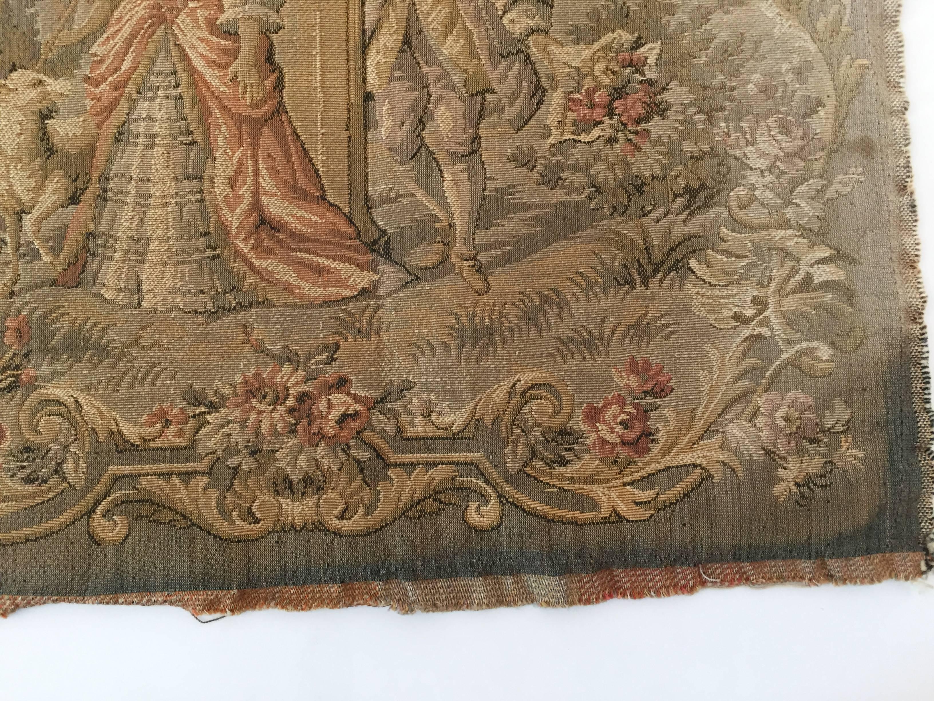 French Aubusson Style Tapestry Fragment with 19th Century Country Side Motif 1