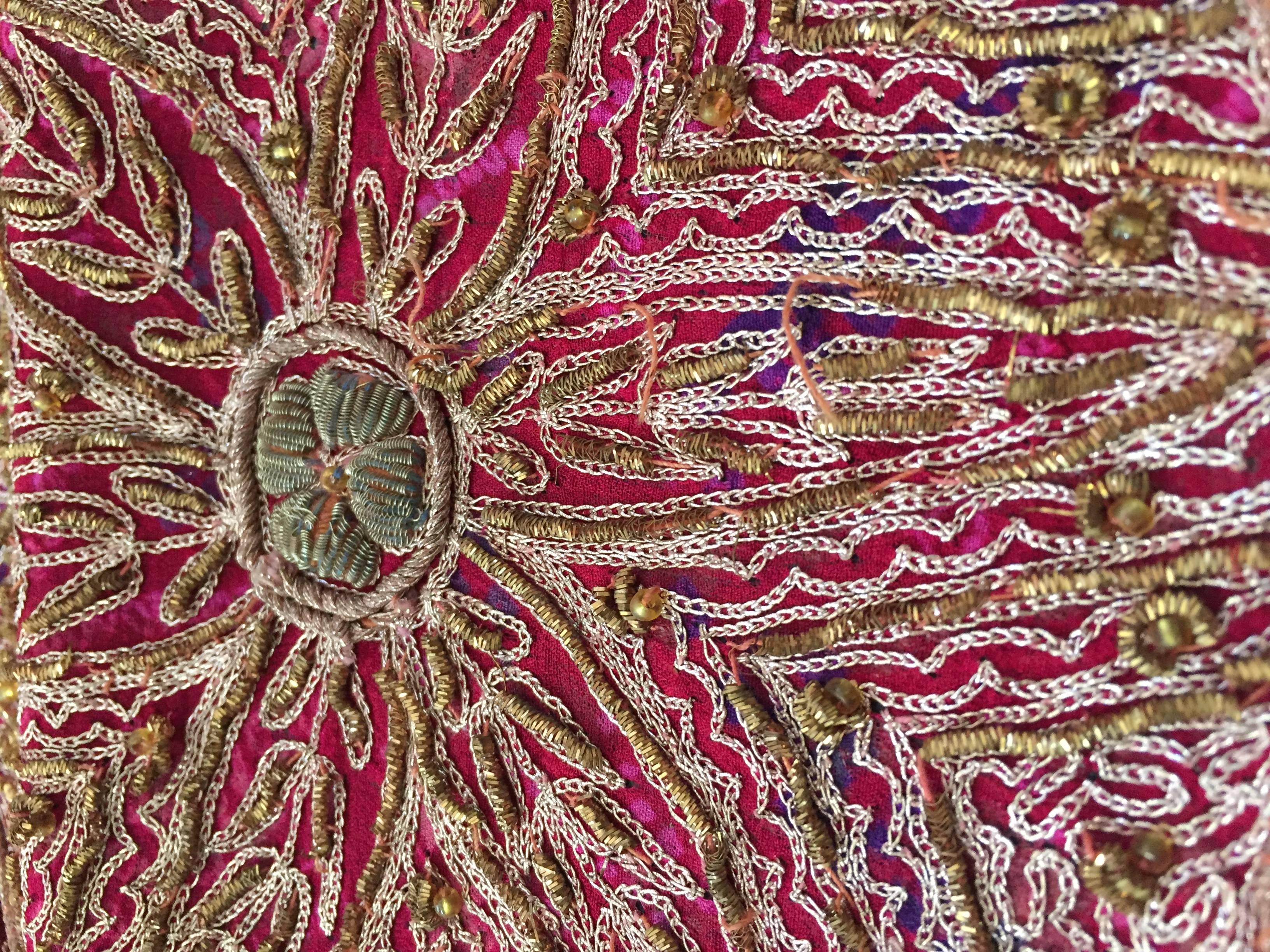 Indian Mughal Hand Embroidered Metal Threaded Tapestry from Rajasthan, India For Sale