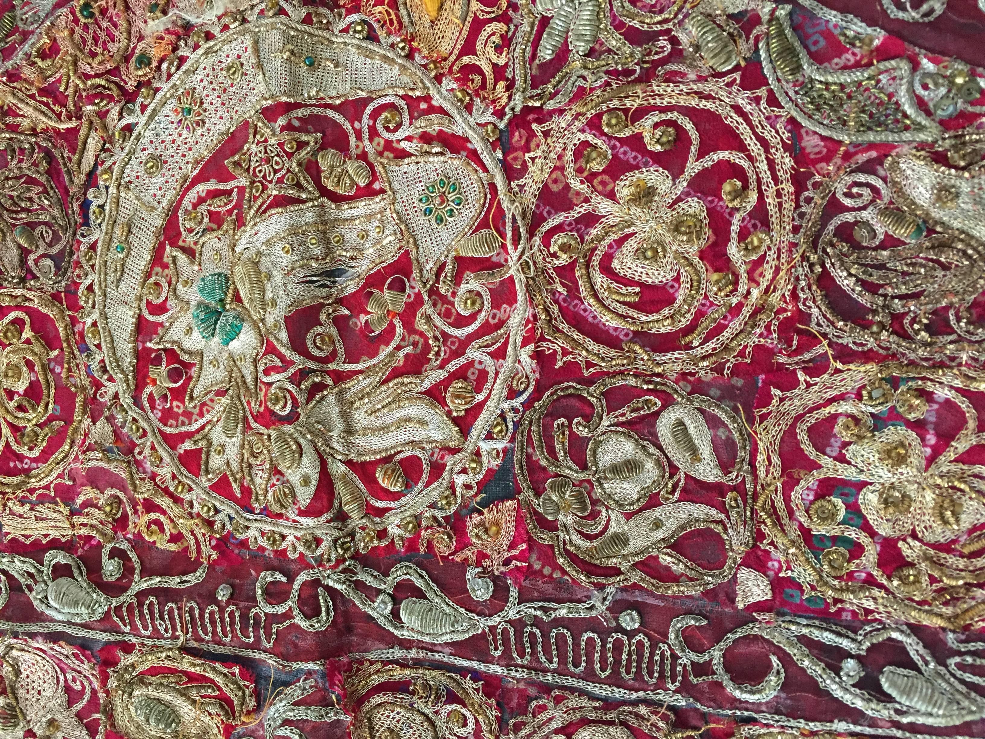 Hand-Crafted Mughal Hand Embroidered Metal Threaded Tapestry from Rajasthan, India For Sale