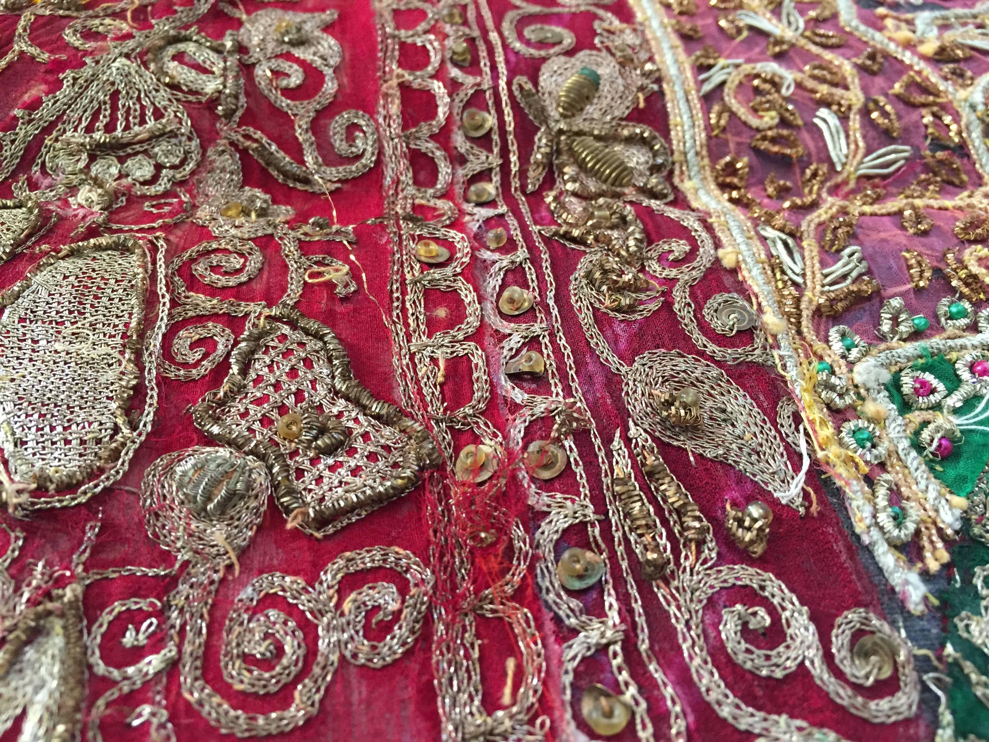 Indian Hand Embroidered Mughal silk and metal threaded tapestry, India For Sale