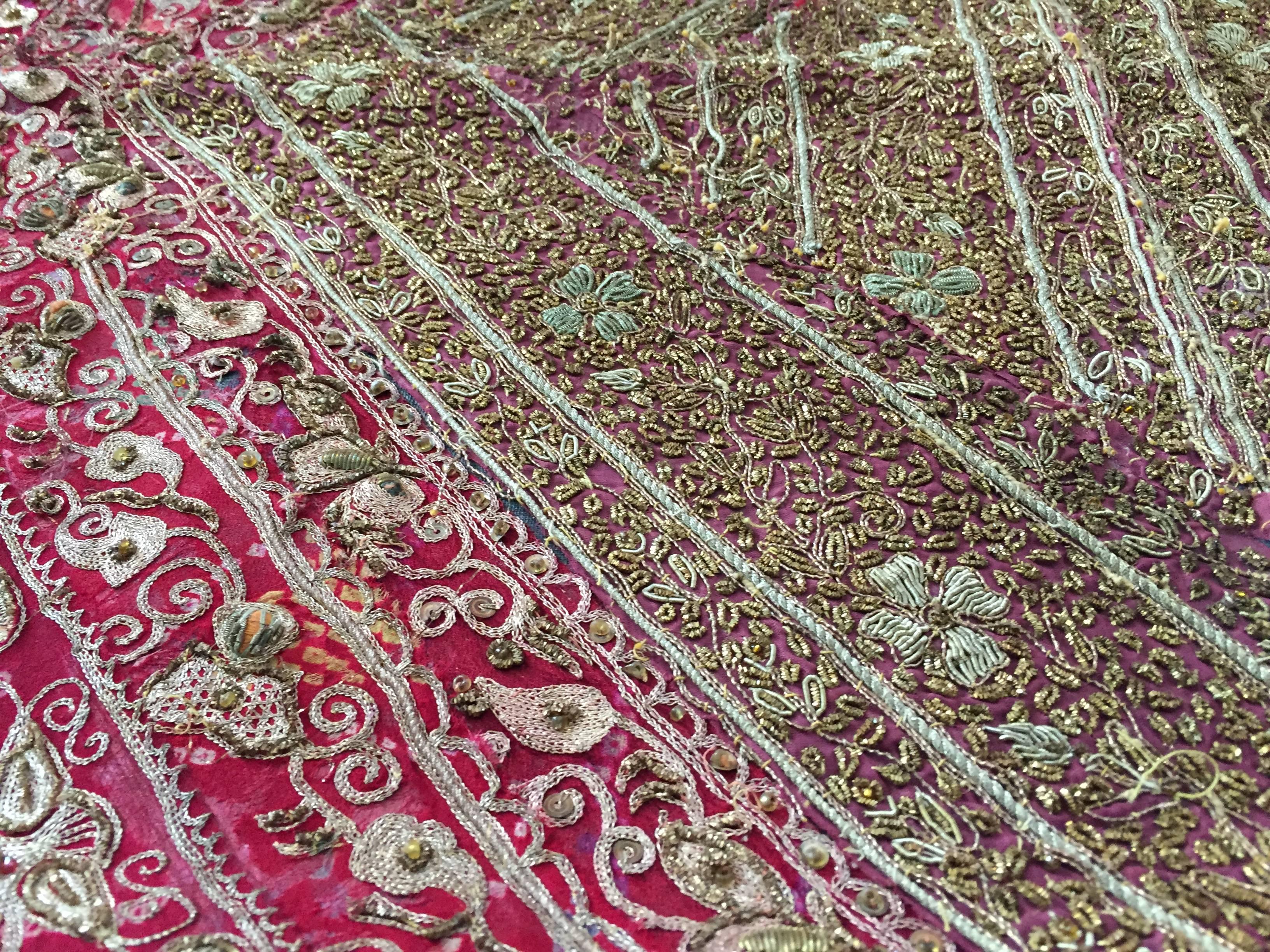 Hand-Crafted Hand Embroidered Mughal silk and metal threaded tapestry, India For Sale