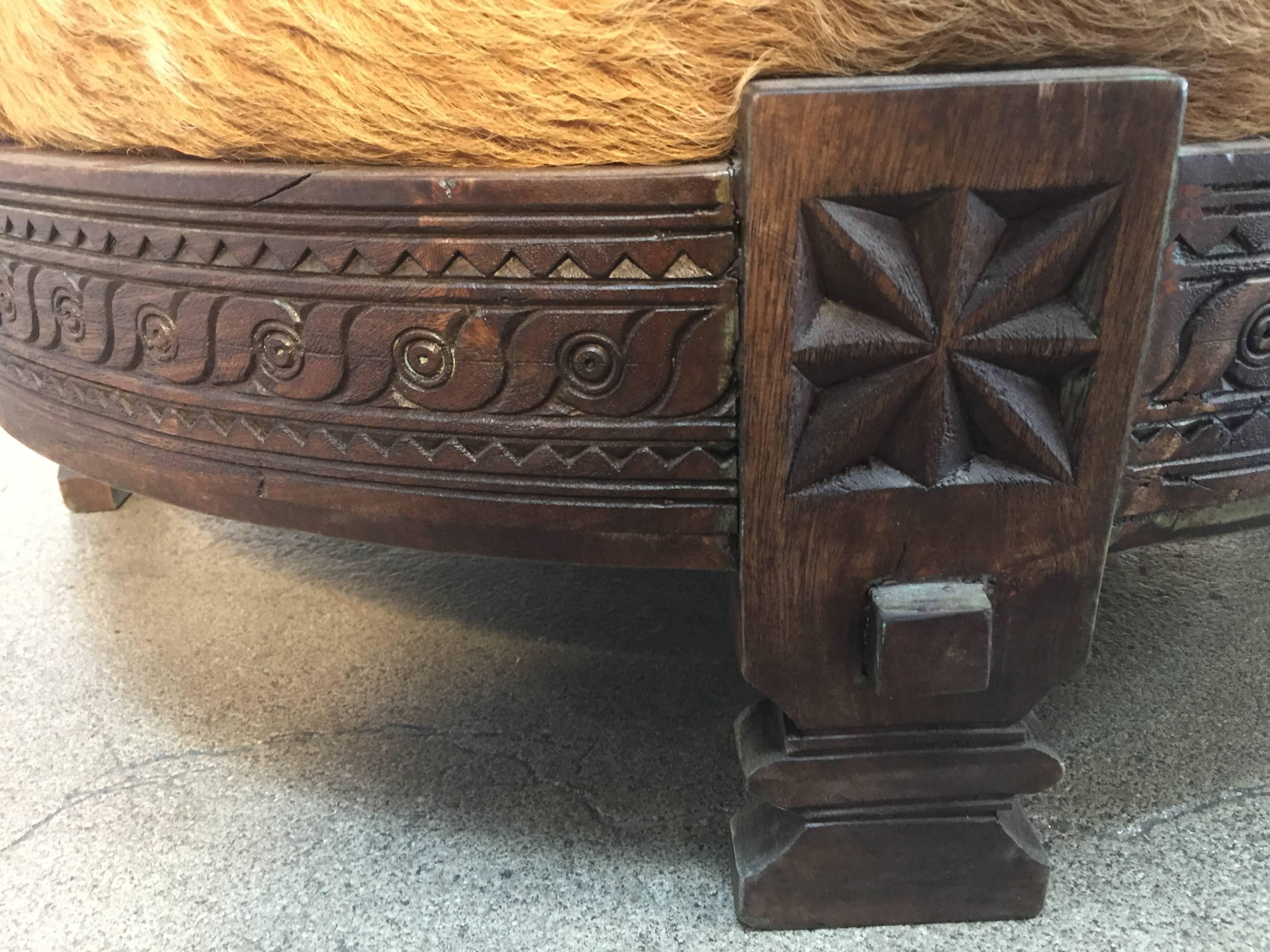 Moorish Large Round Tribal Low Grinder Table Made into an Ottoman or Pouf