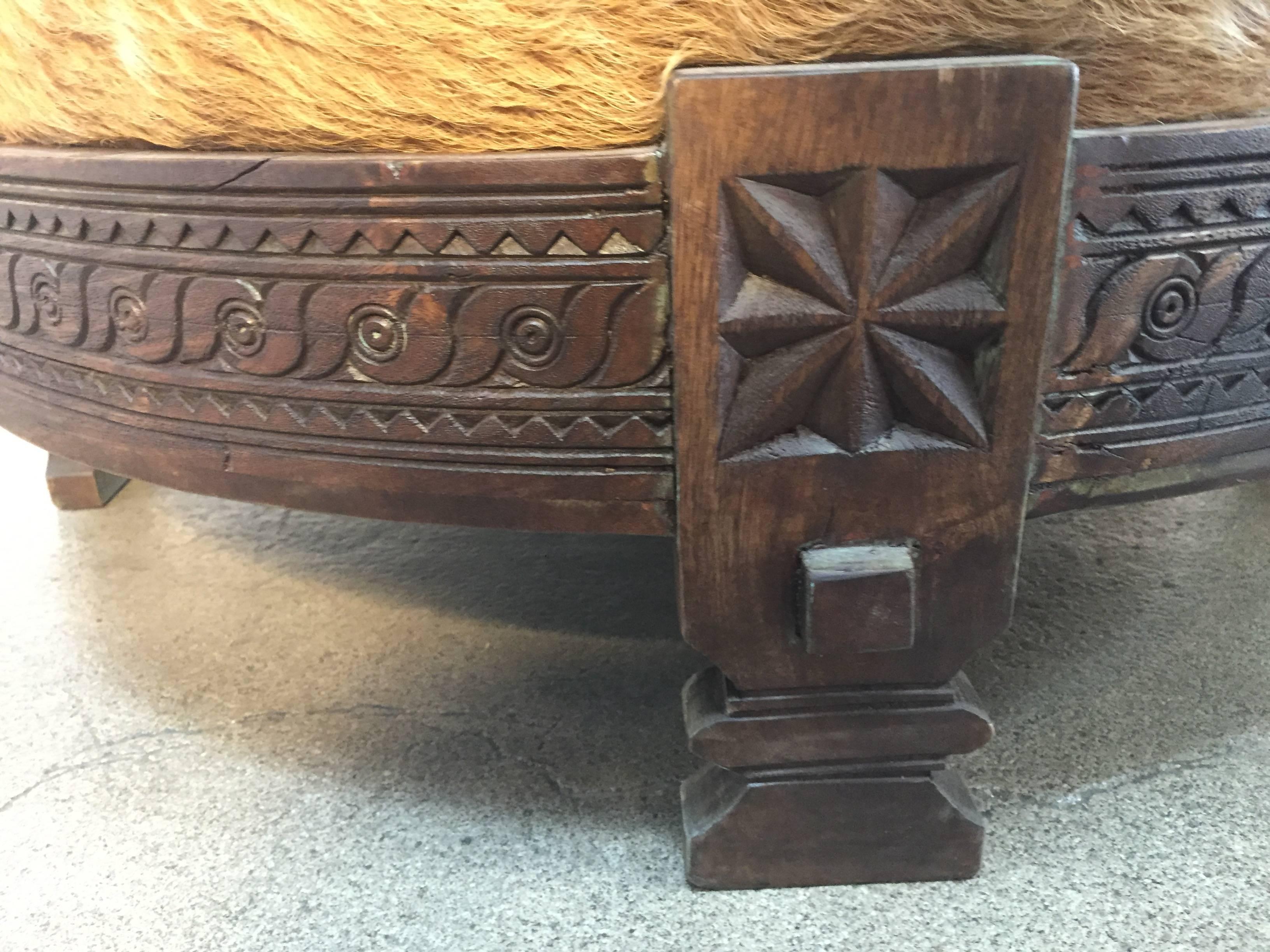 Indian Large Round Tribal Low Grinder Table Made into an Ottoman or Pouf