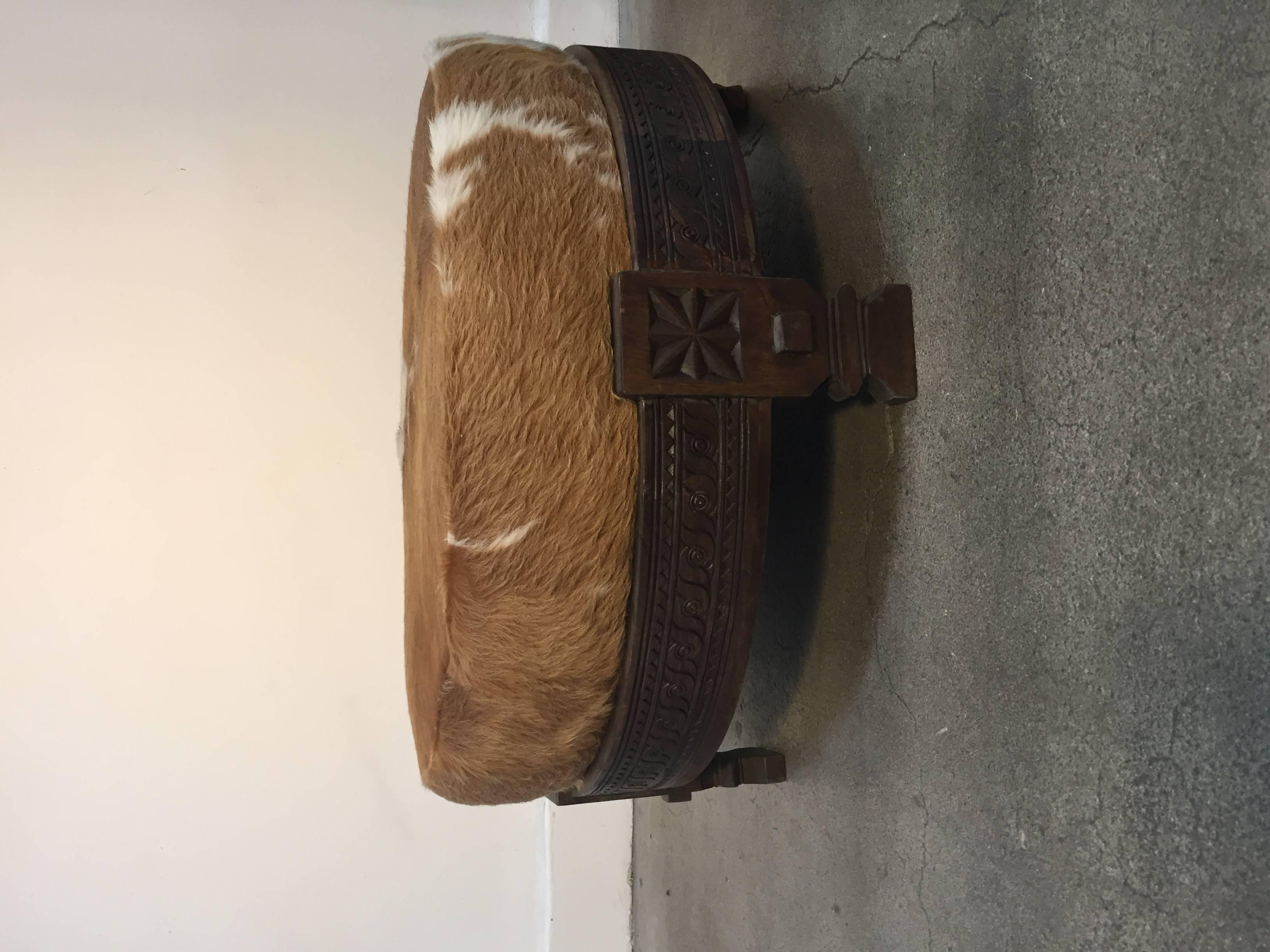 20th Century Large Round Tribal Low Grinder Table Made into an Ottoman or Pouf