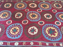 Large Vintage Uzbek Suzani Needlework Textile Blanket or Tapestry