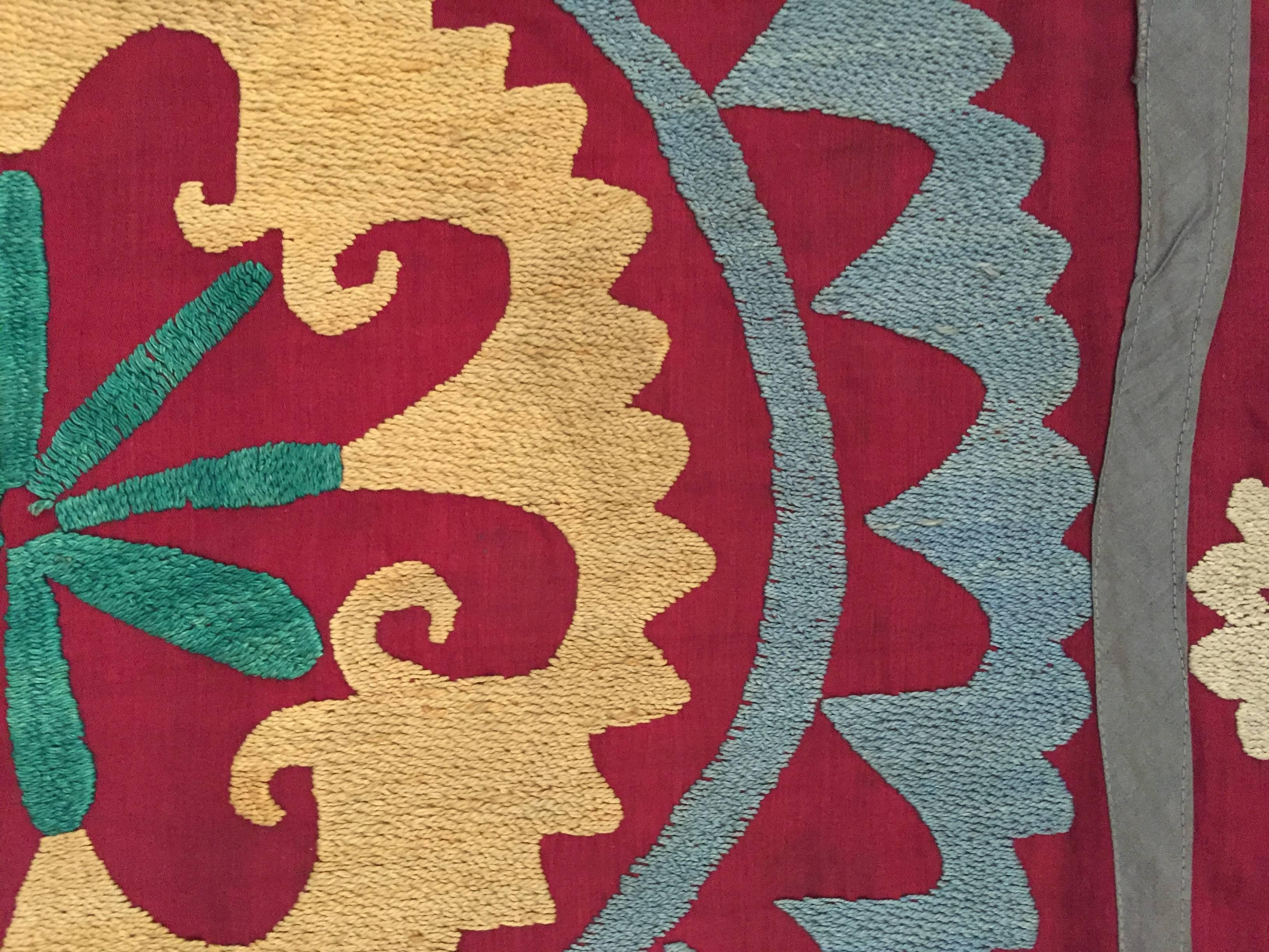 20th Century Large Vintage Uzbek Suzani Needlework Textile Blanket or Tapestry
