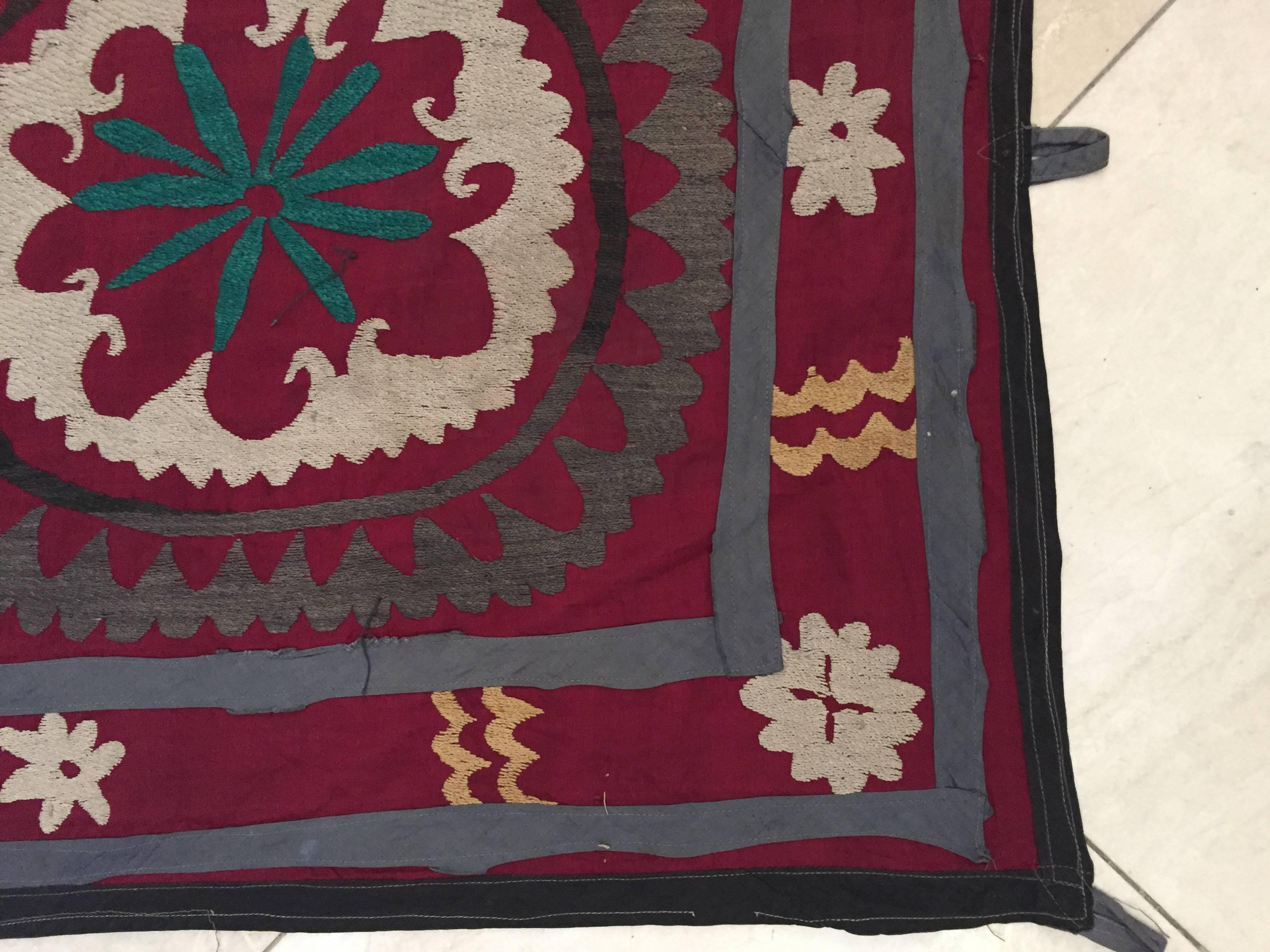 Large Vintage Uzbek Suzani Needlework Textile Blanket or Tapestry 1