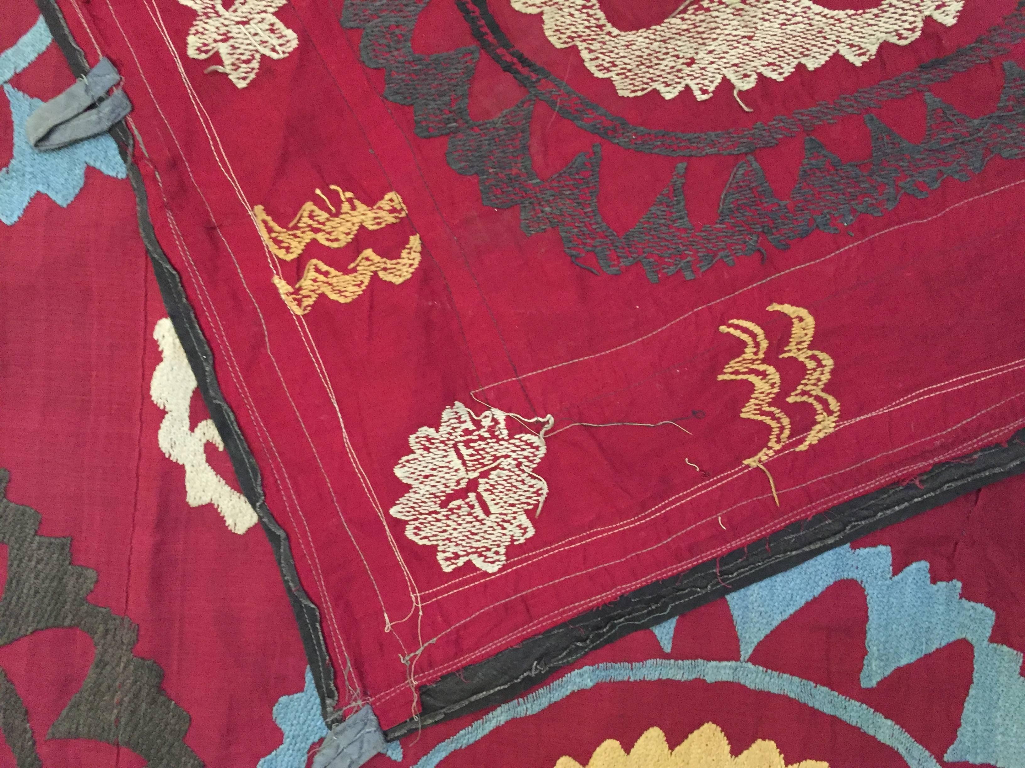 Large Vintage Uzbek Suzani Needlework Textile Blanket or Tapestry 3