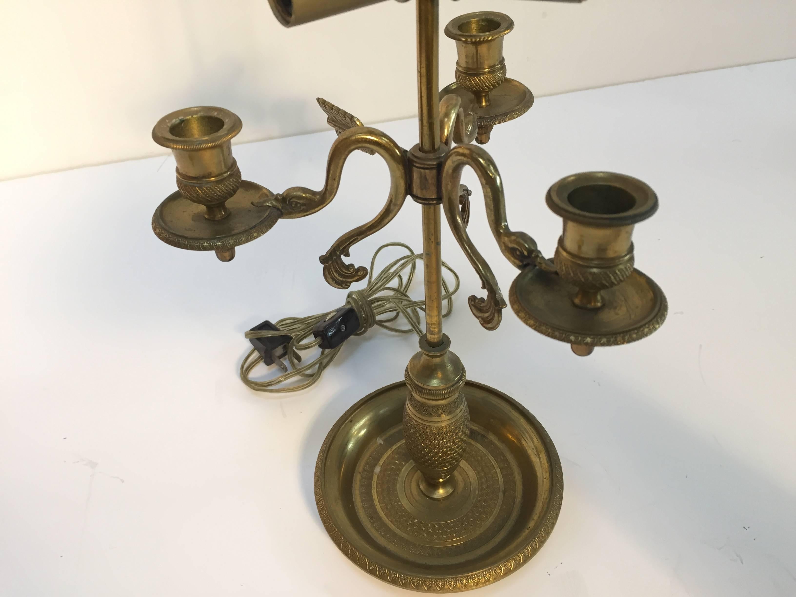 French Antique Brass Candelabra Converted into a Table Lamp In Good Condition For Sale In North Hollywood, CA