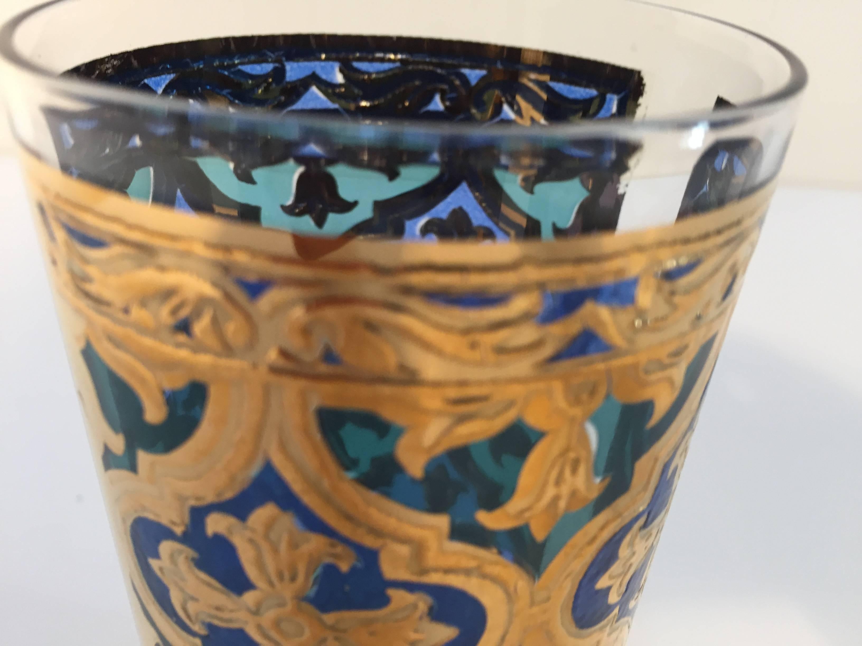 Vintage Set of Eight Highball Glasses Blue and Gold by Georges Briard In Excellent Condition In North Hollywood, CA