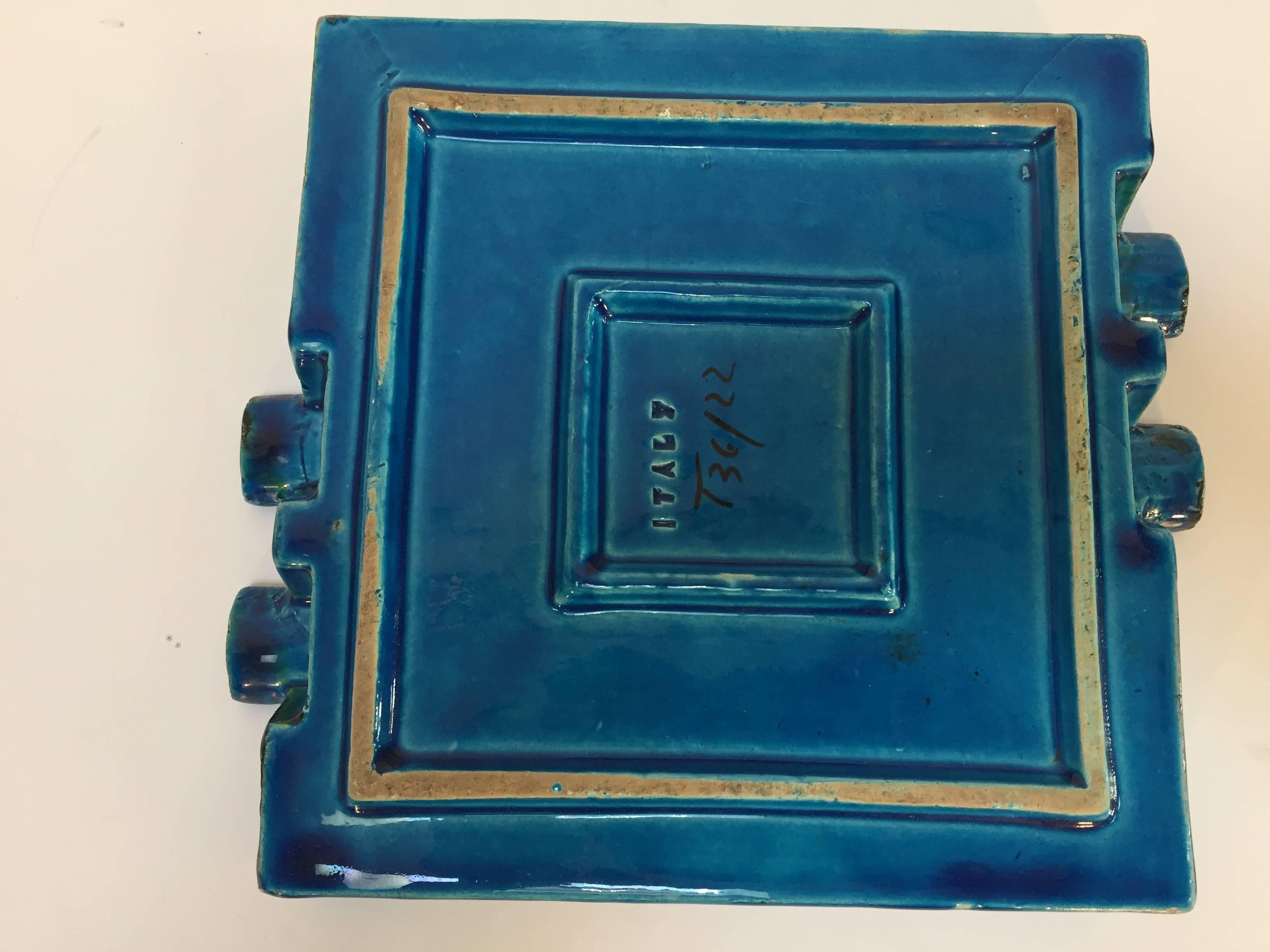 20th Century Aldo Londi Blue Ceramic Ashtray Handcrafted in Italy