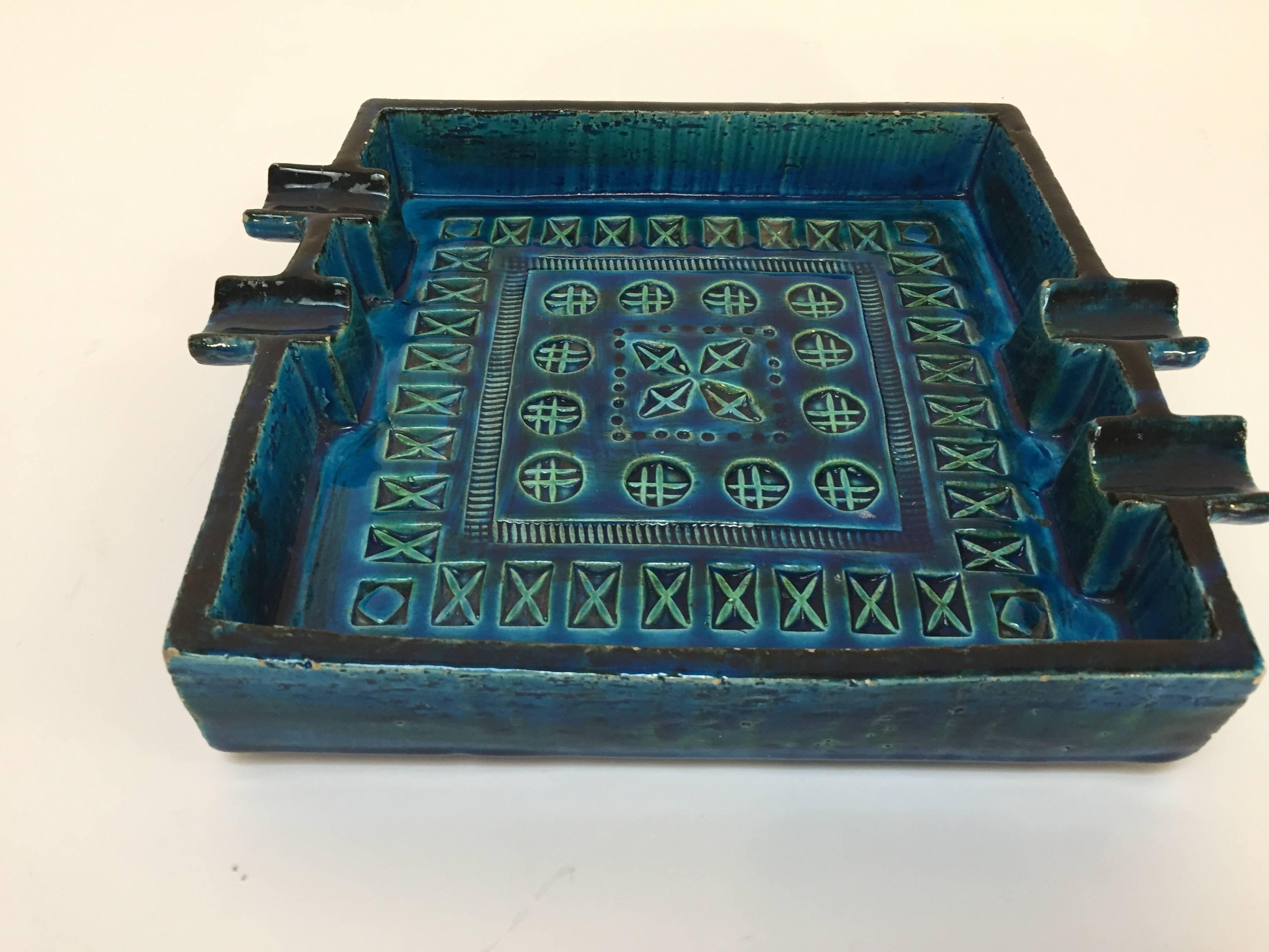 Aldo Londi Blue Ceramic Ashtray Handcrafted in Italy In Good Condition In North Hollywood, CA