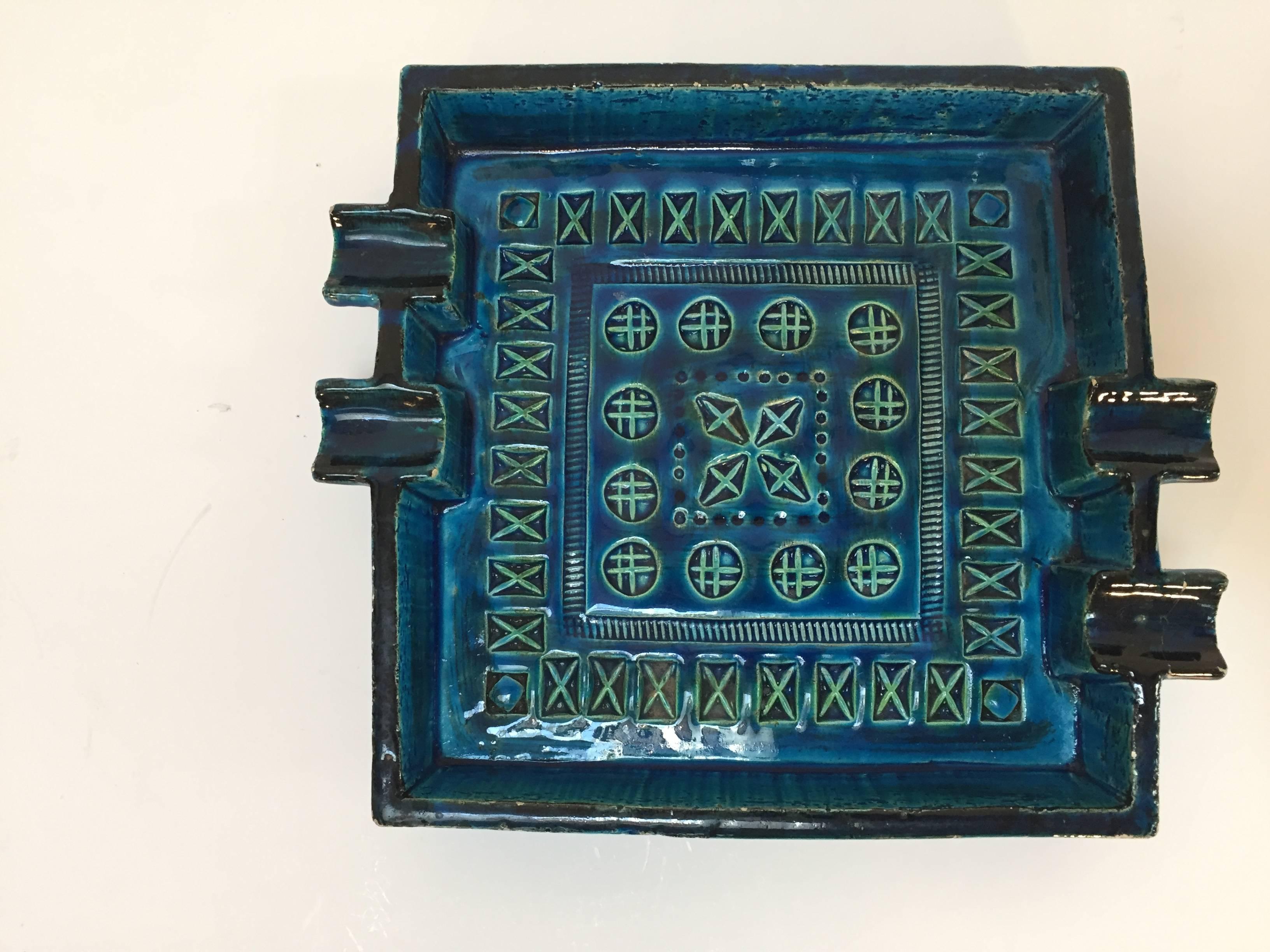 Aldo Londi Blue Ceramic Ashtray Handcrafted in Italy 1