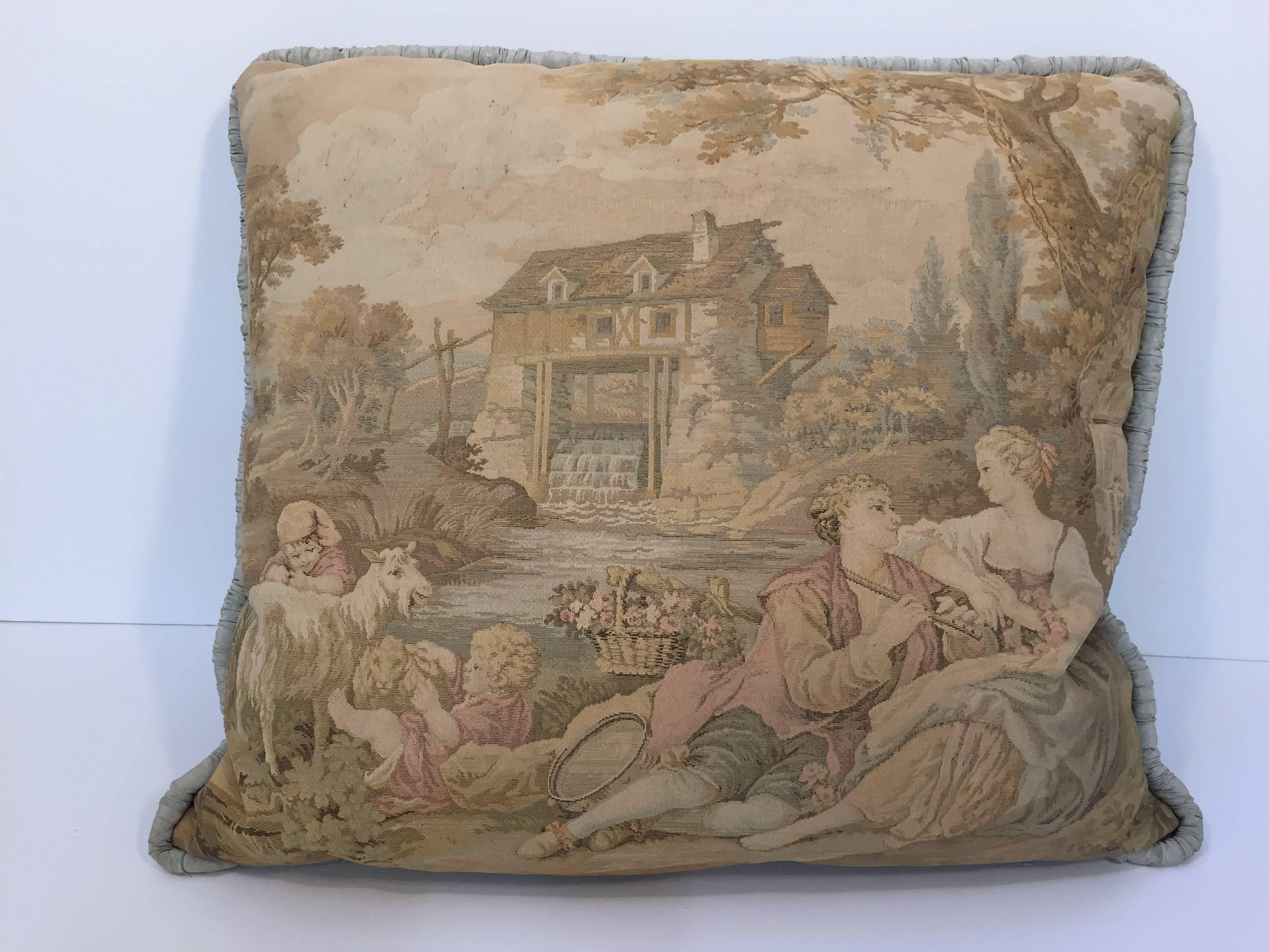 Mid-20th Century Pair of Aubusson Style Large Tapestry Decorative Pillows