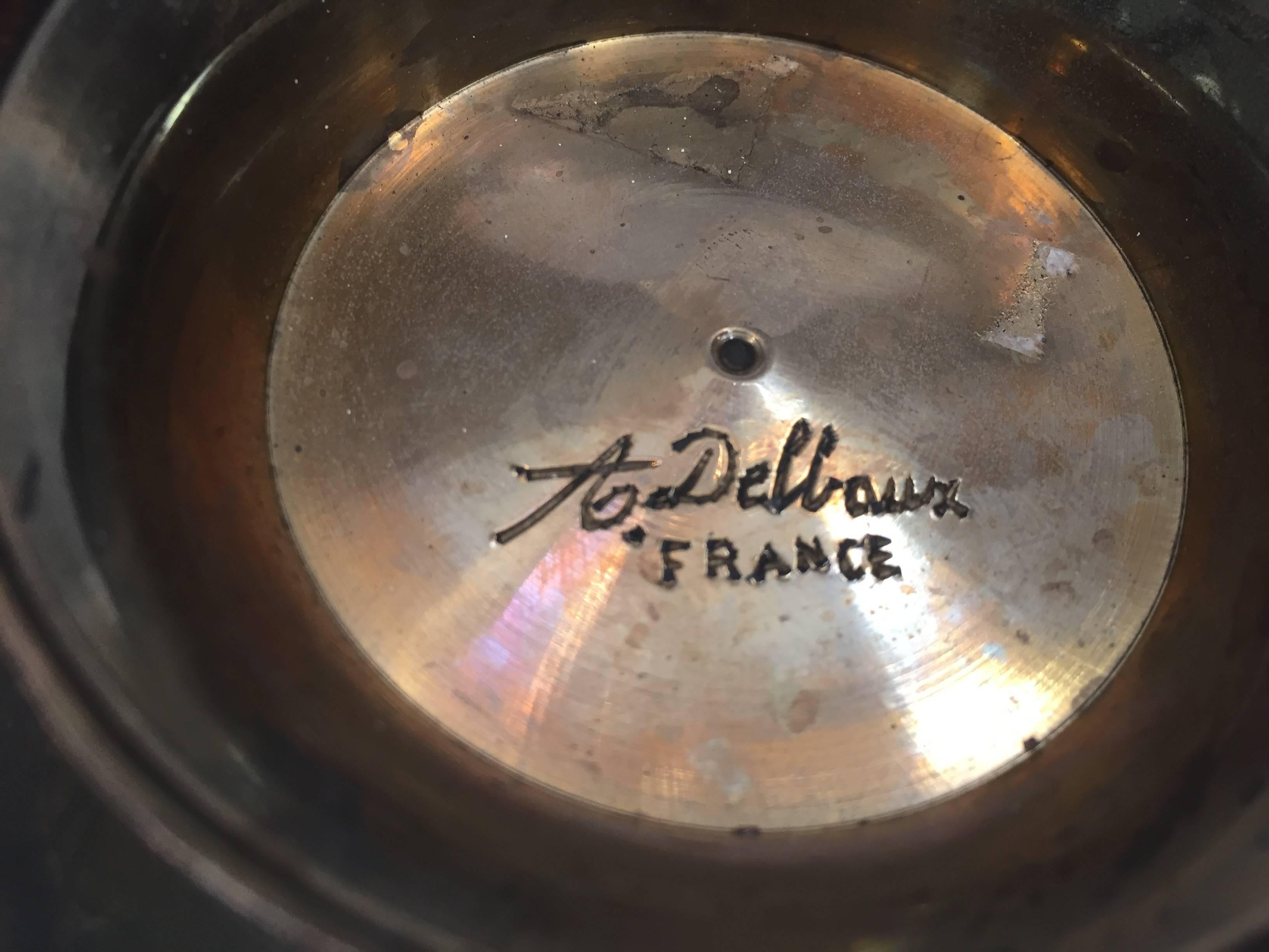 A. Delbaux, emaillierte Messingschale im Jugendstil, hergestellt in Frankreich (Emailliert) im Angebot