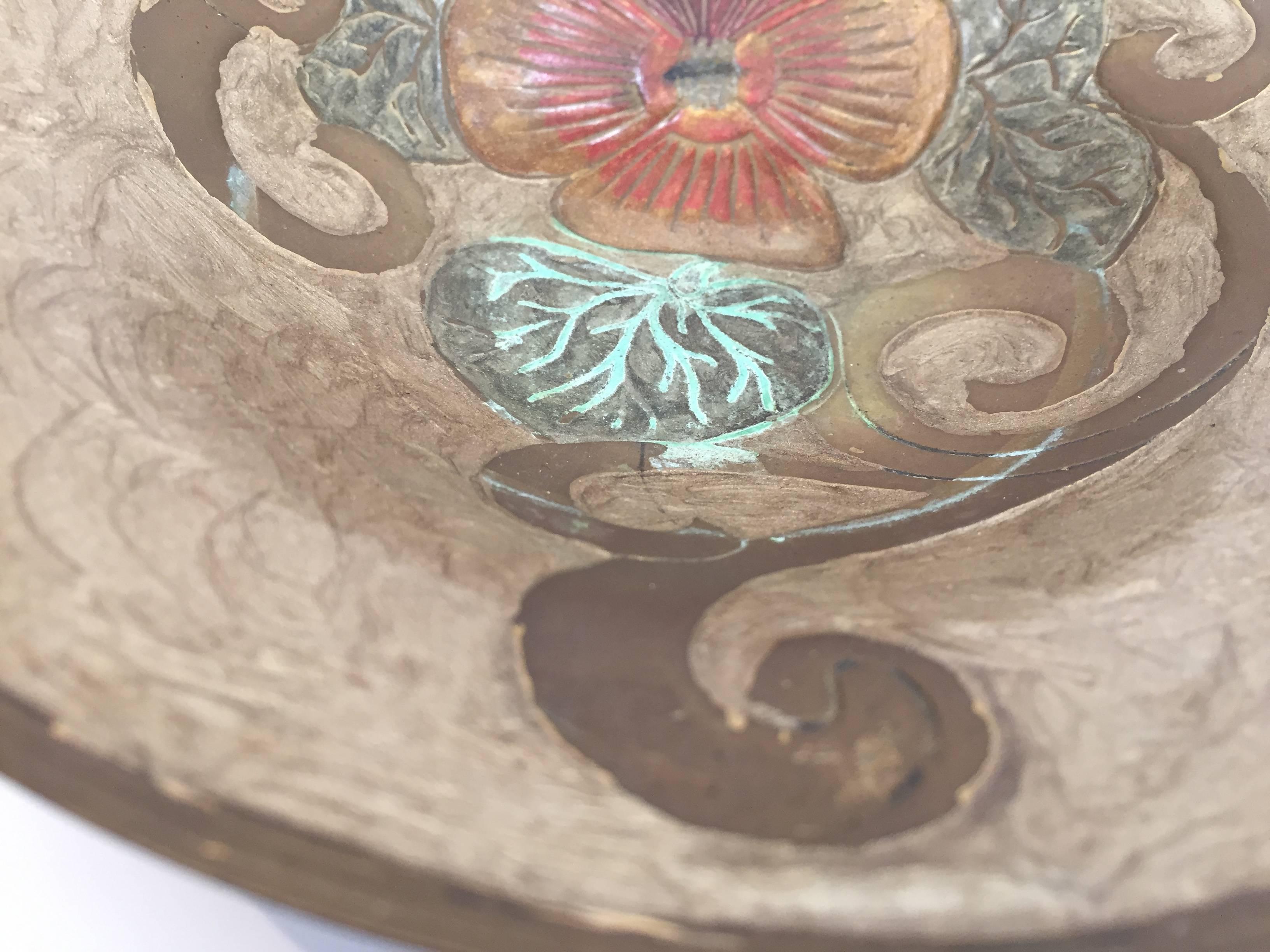 French Art Nouveau A. Delbaux Brass Enameled Bowl, Made in France For Sale