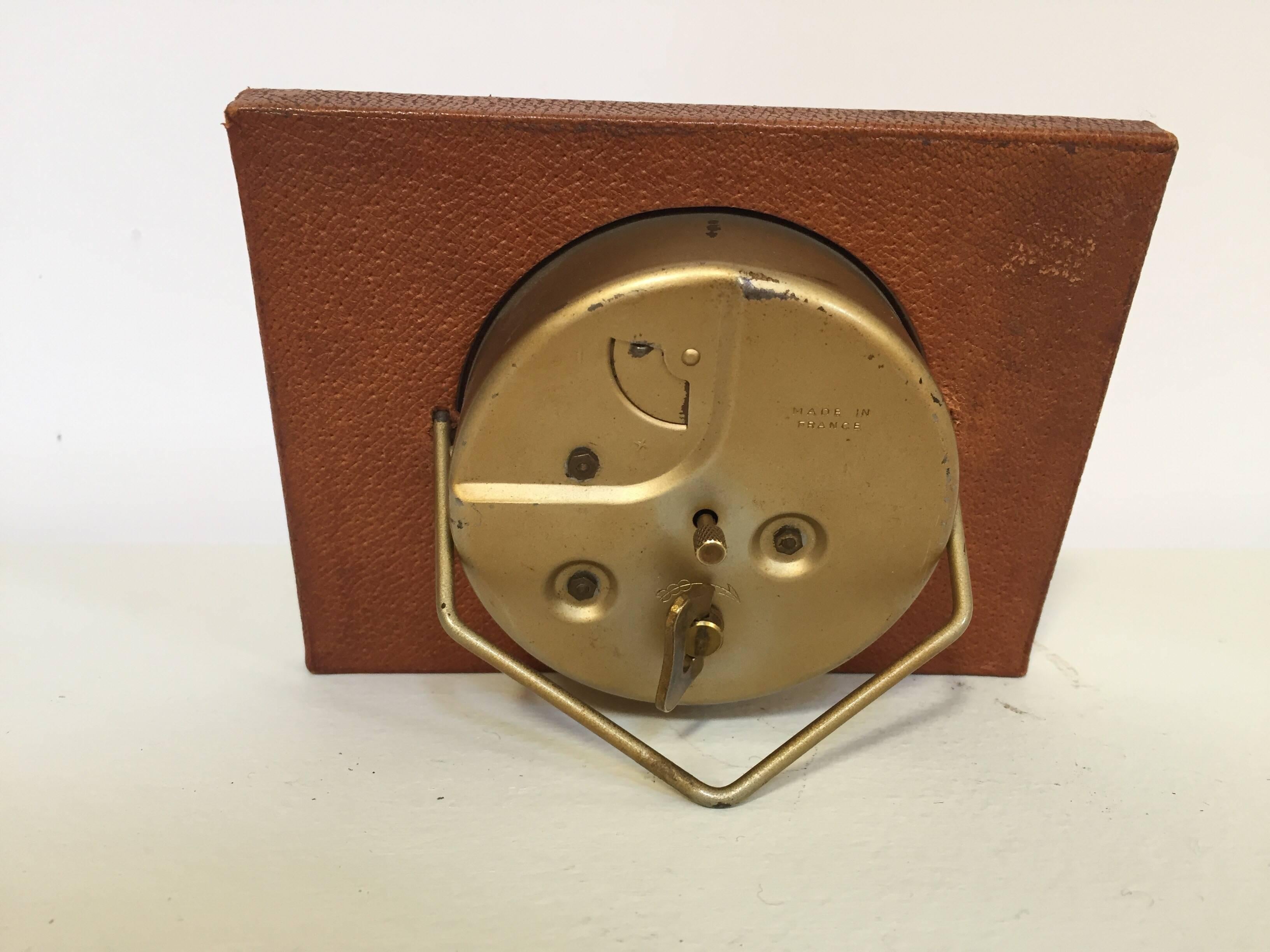 Leather and Brass Bauhaus French Endura Desk Clock Jacques Adnet Style 1