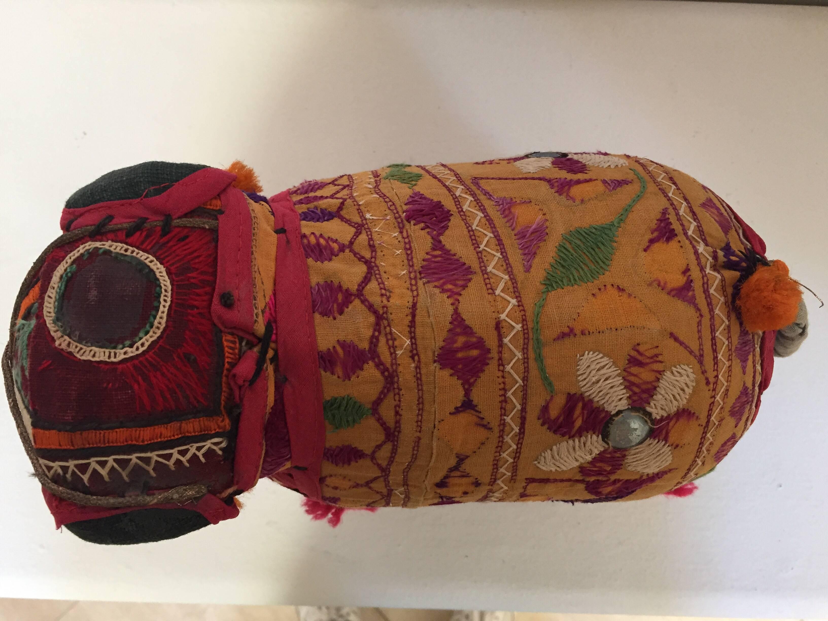 Indian Hand-Crafted Anglo Raj Vintage Stuffed Cotton Embroidered Elephant, India 1950