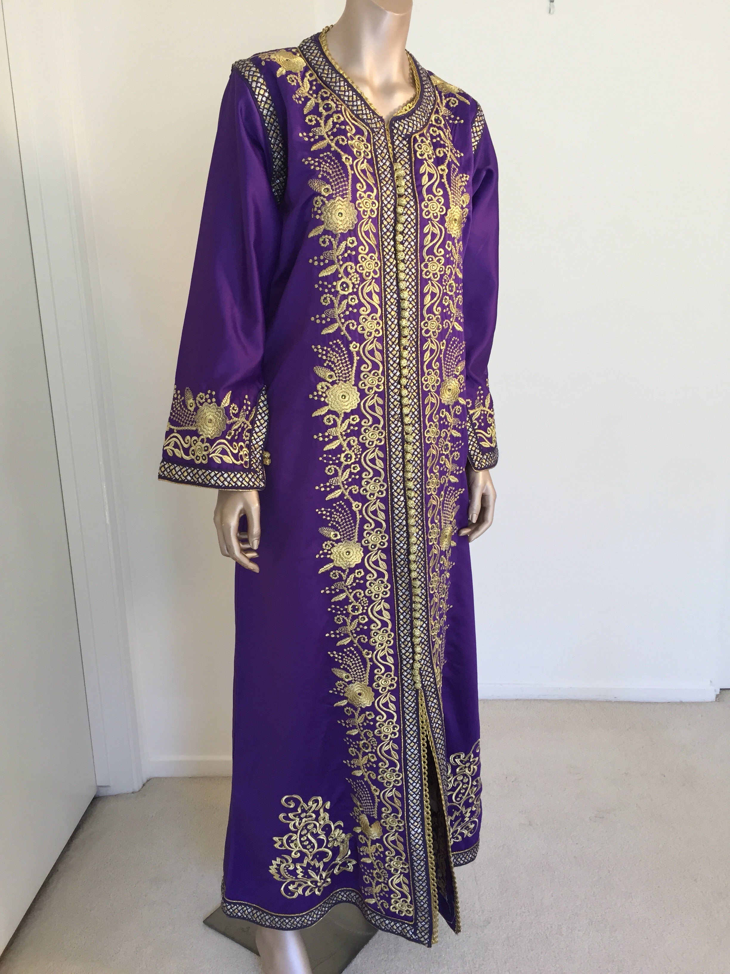 purple and gold kaftan dress