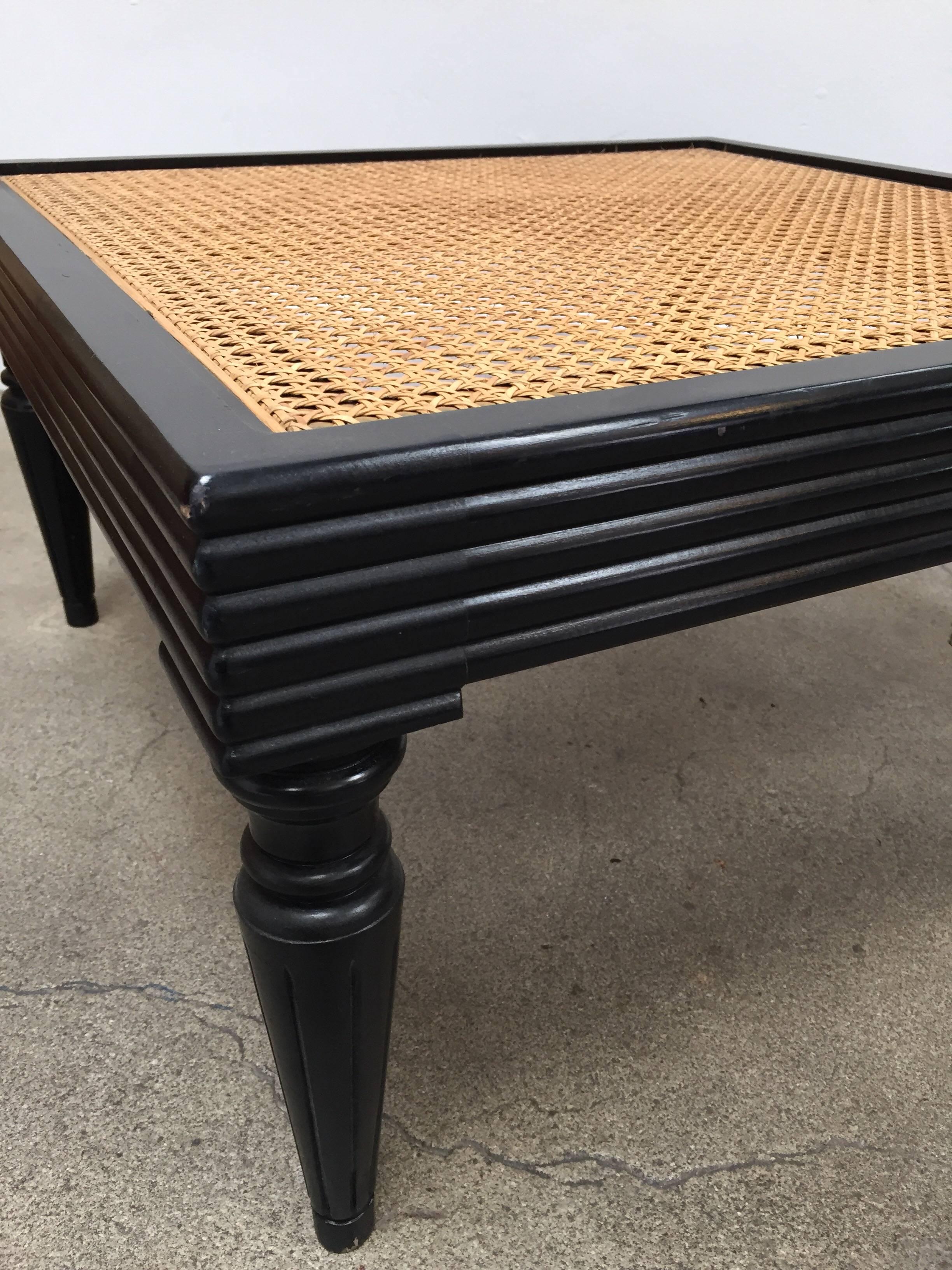 Cane Anglo-Indian Ebonized Ottoman or Side Table