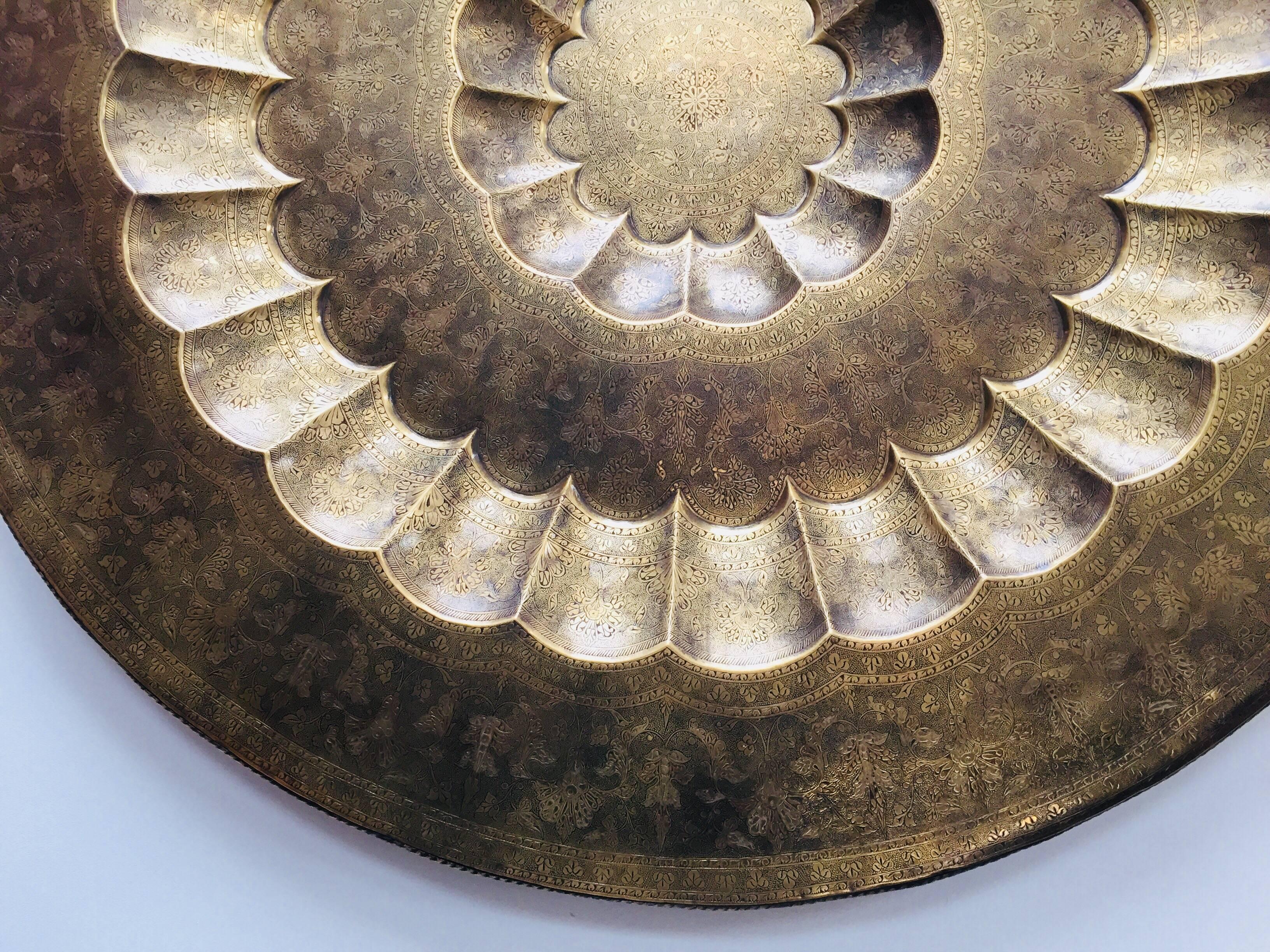 Monumental Mughal-Indian Brass Hanging Tray Platter 47 Inches Diameter 3