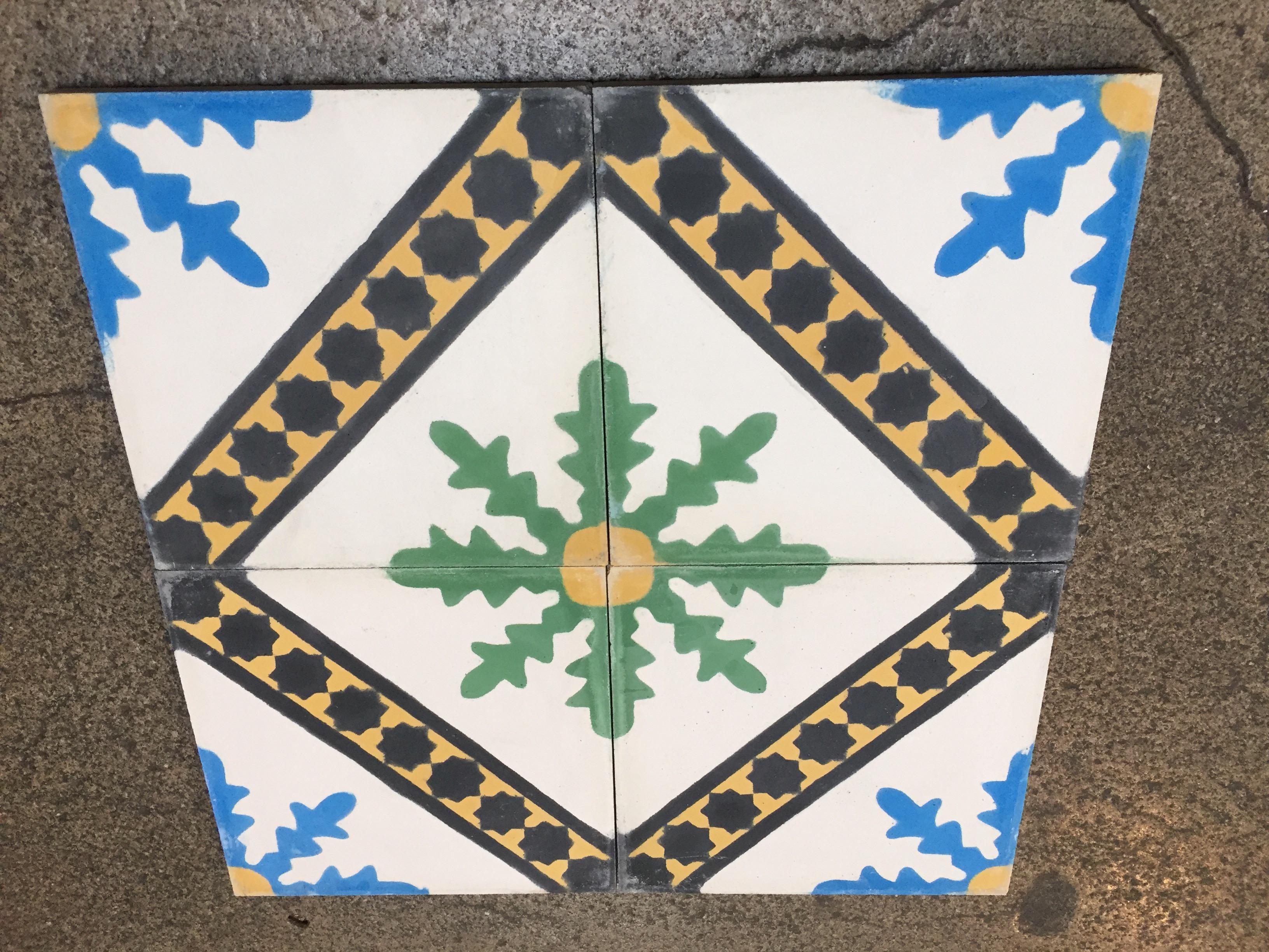 Moorish Moroccan Hand-Painted Cement Tile with Traditional Fez Design