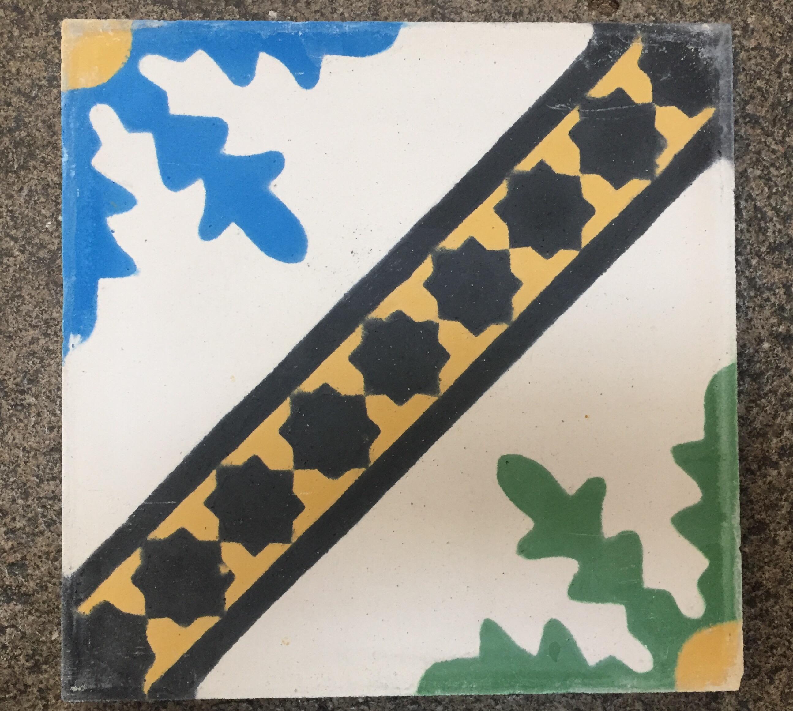 Moroccan Hand-Painted Cement Tile with Traditional Fez Design 6