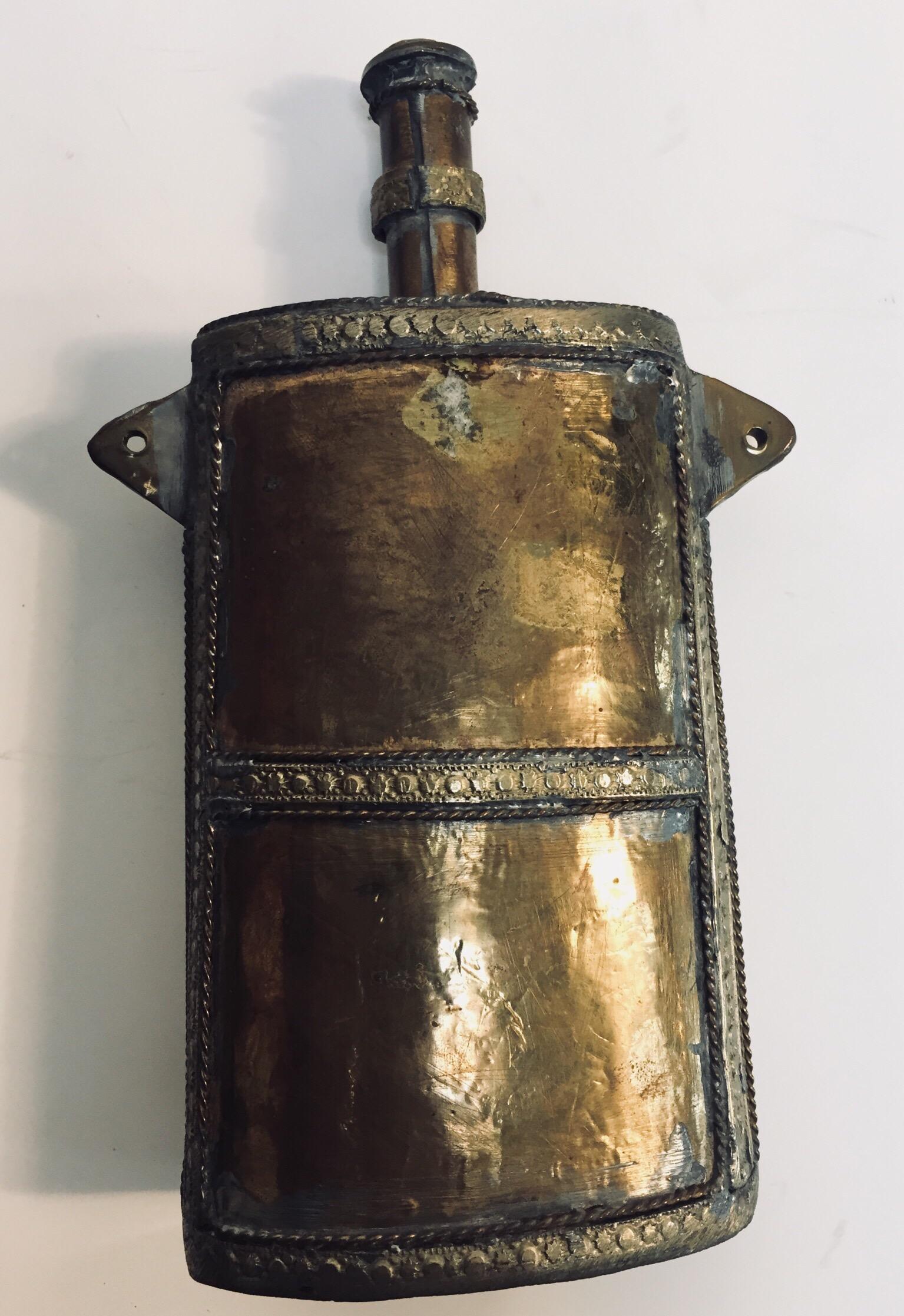 Moroccan Berber Brass Tribal Gun Powder Flask with Bone Inlay 3