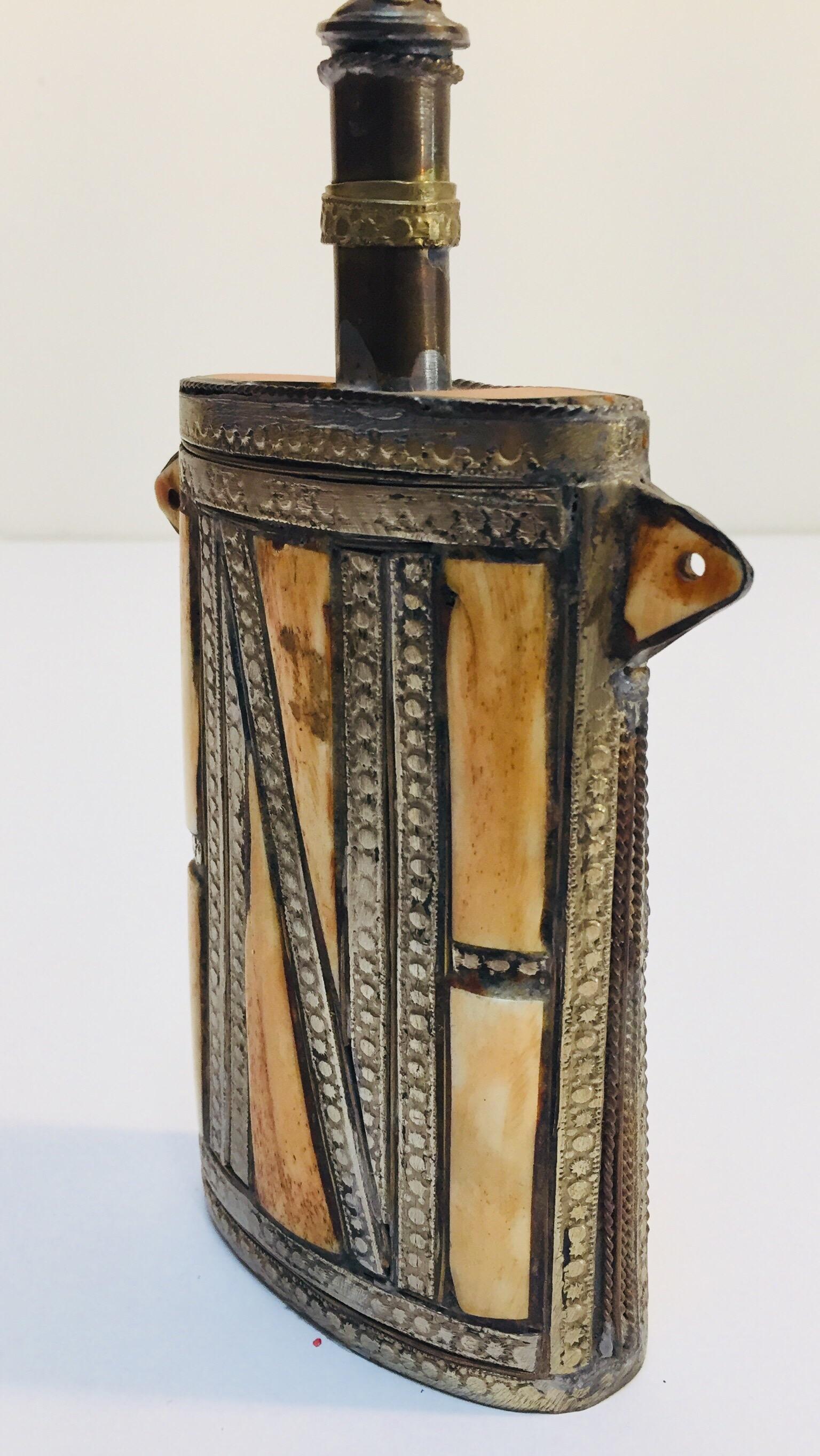 Moroccan Berber Brass Tribal Gun Powder Flask with Bone Inlay 11