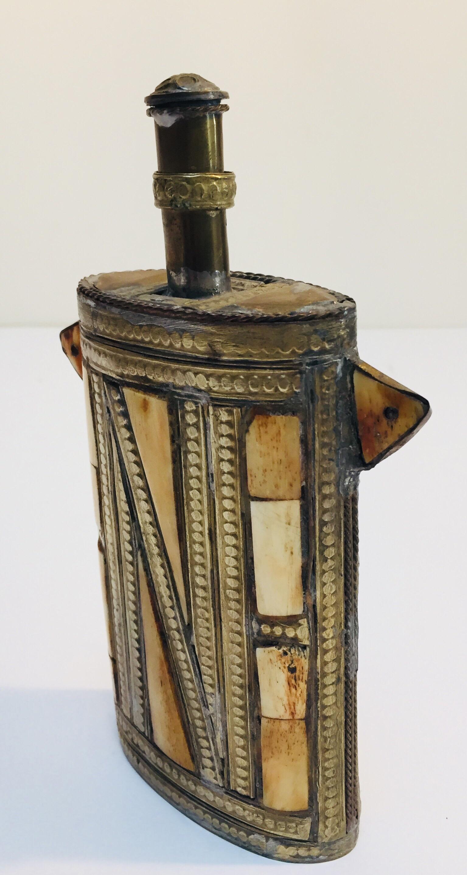 Hand-Crafted Moroccan Brass Berber Tribal Flask  For Sale