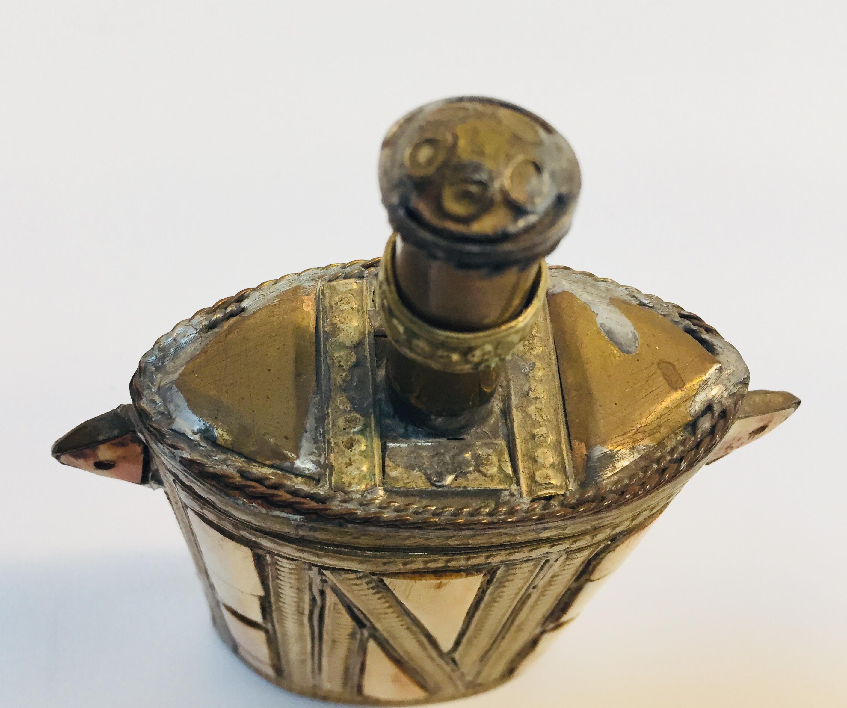 Moroccan Brass Berber Tribal Flask  In Good Condition For Sale In North Hollywood, CA