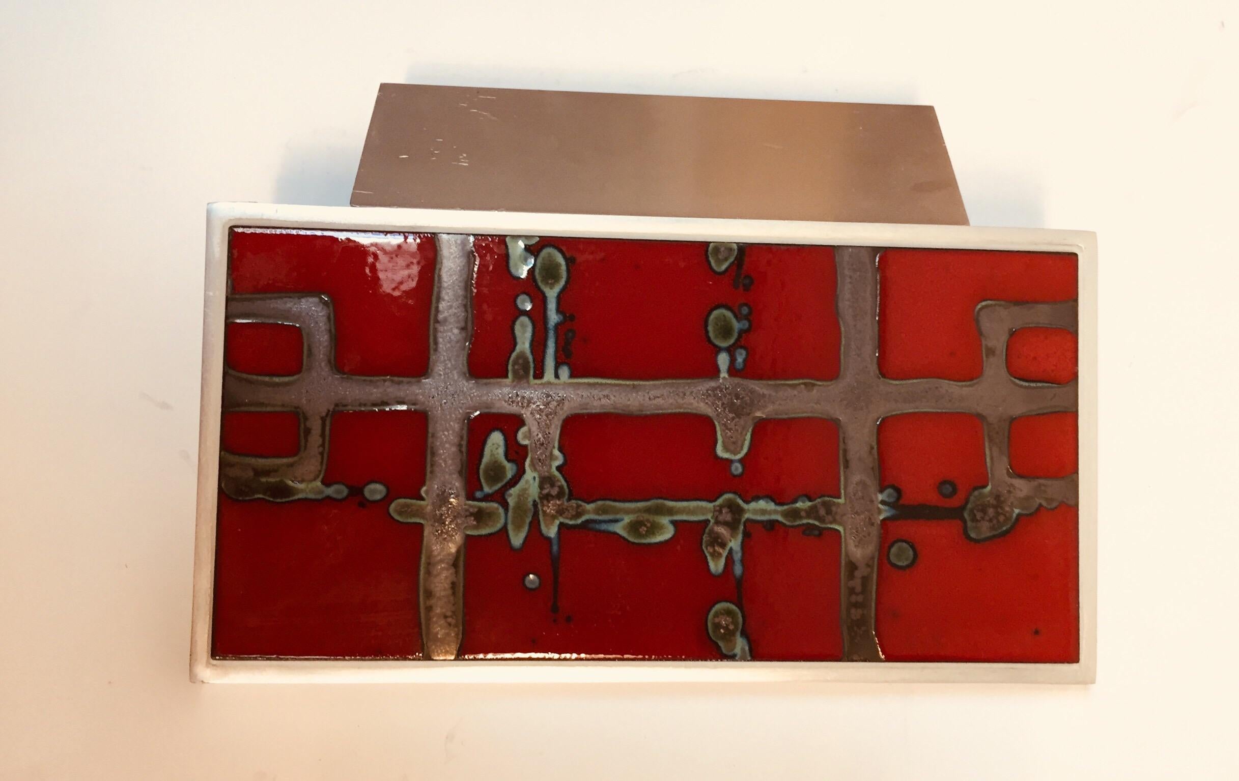 Hand-Crafted Belgian Vintage Tile Faced Entry Door Pull Handle by Artist Juliette Belarti For Sale